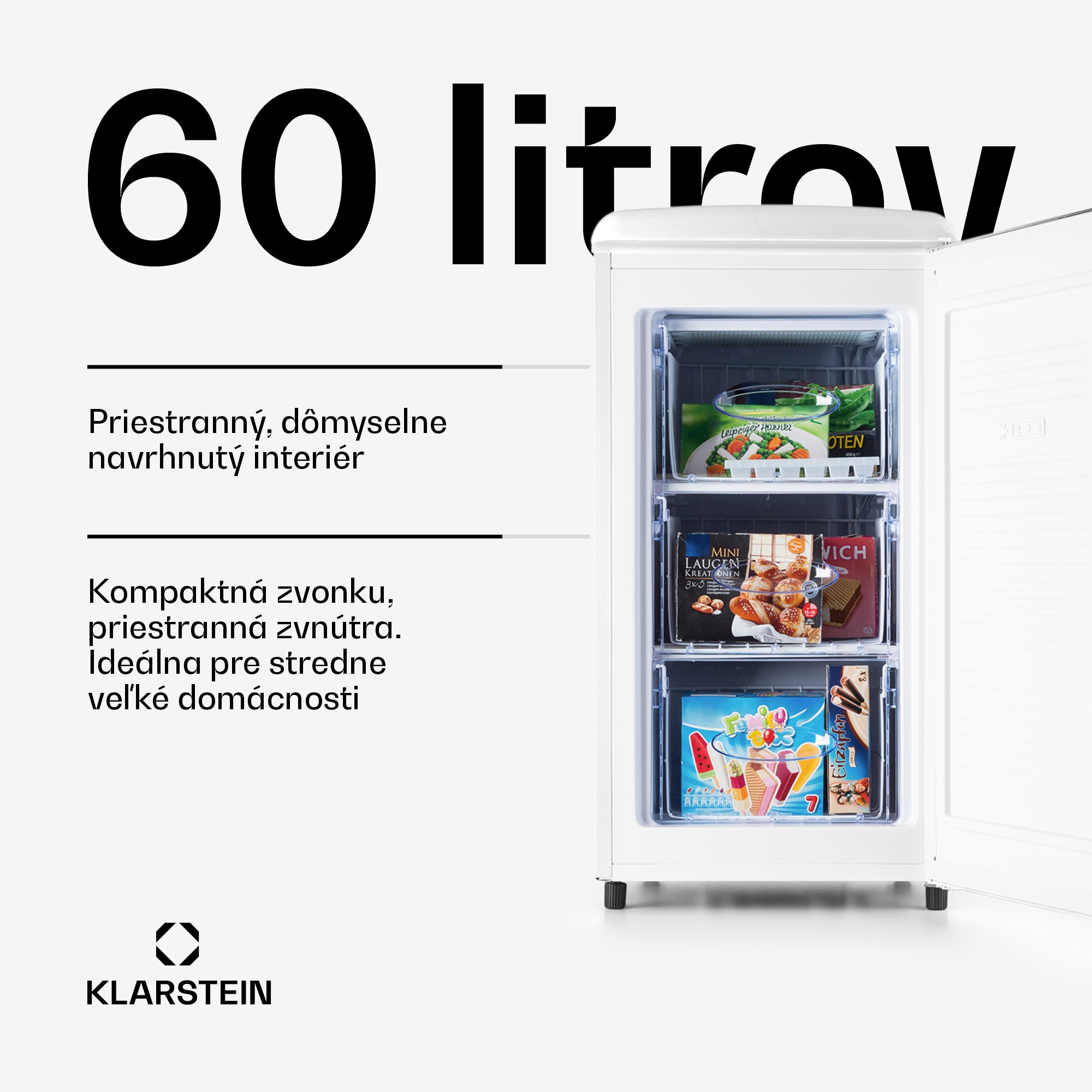 Klarstein Laika 60L mraznička 60 l 3 zásuvky teplota: -18 až 0 °C