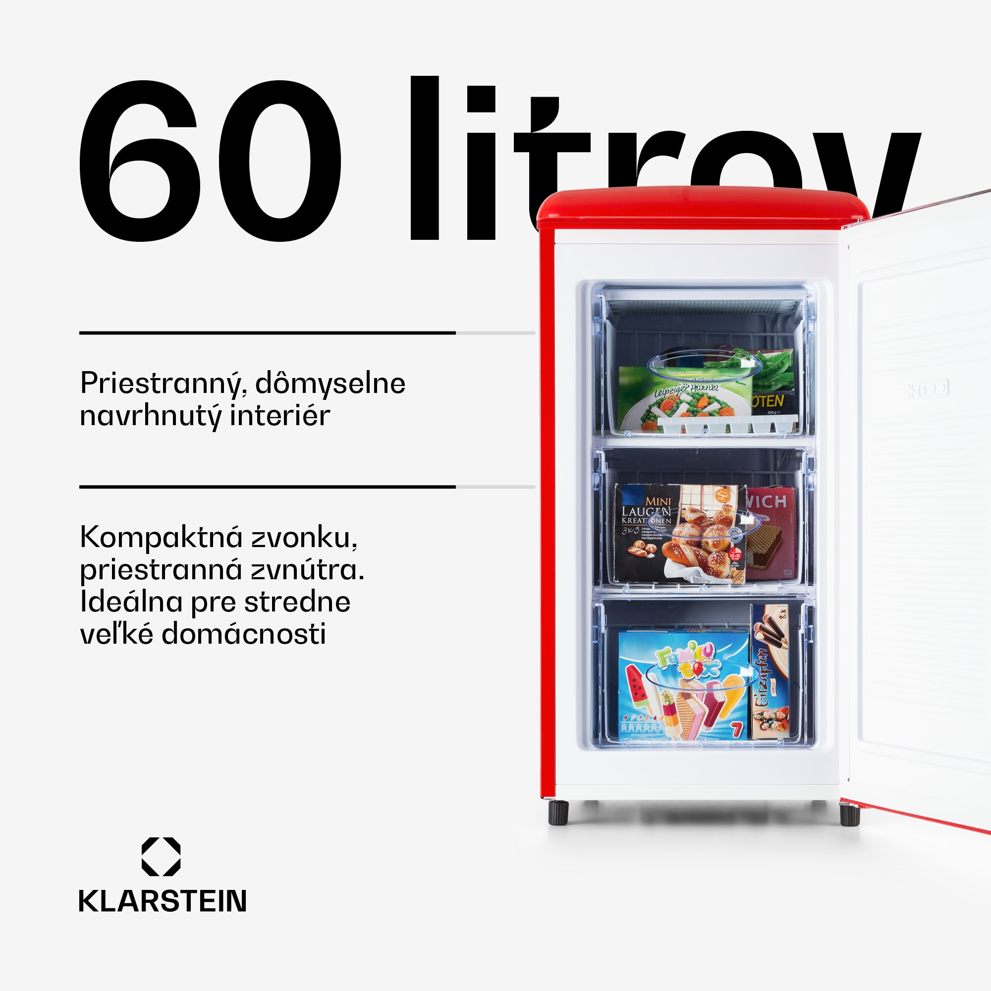 Klarstein Laika 60L, mraznička, 60 l, 3 zásuvky, teplota: -18 až 0 °C