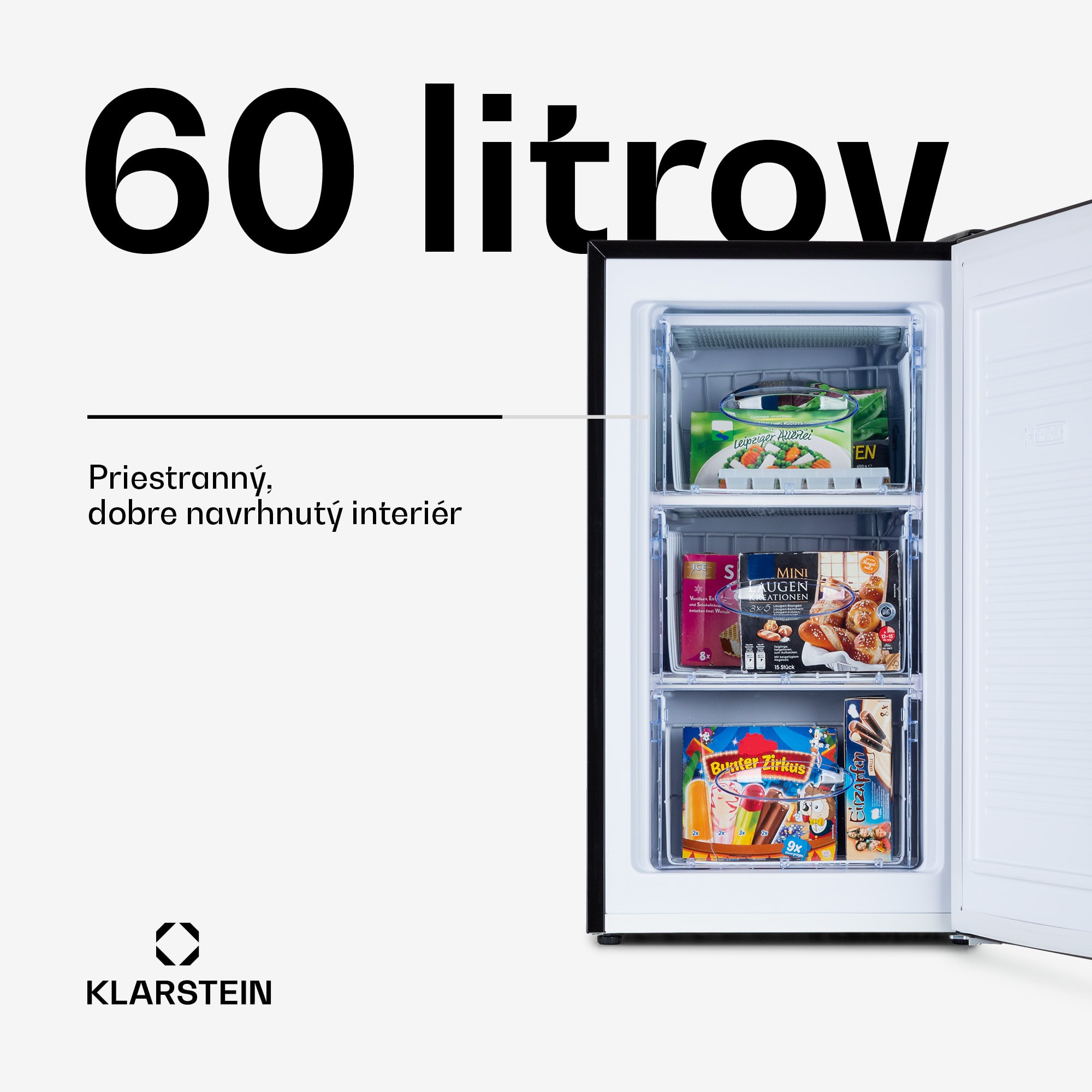Klarstein Pluto 60L, mraznička, 4-hviezdičková, 60 l, do -18 °C
