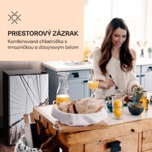 Klarstein CoolArt 79L, kombinovaná chladnička s mrazničkou, EEK E, mraziaci priestor 9 l, dizajnové dvere