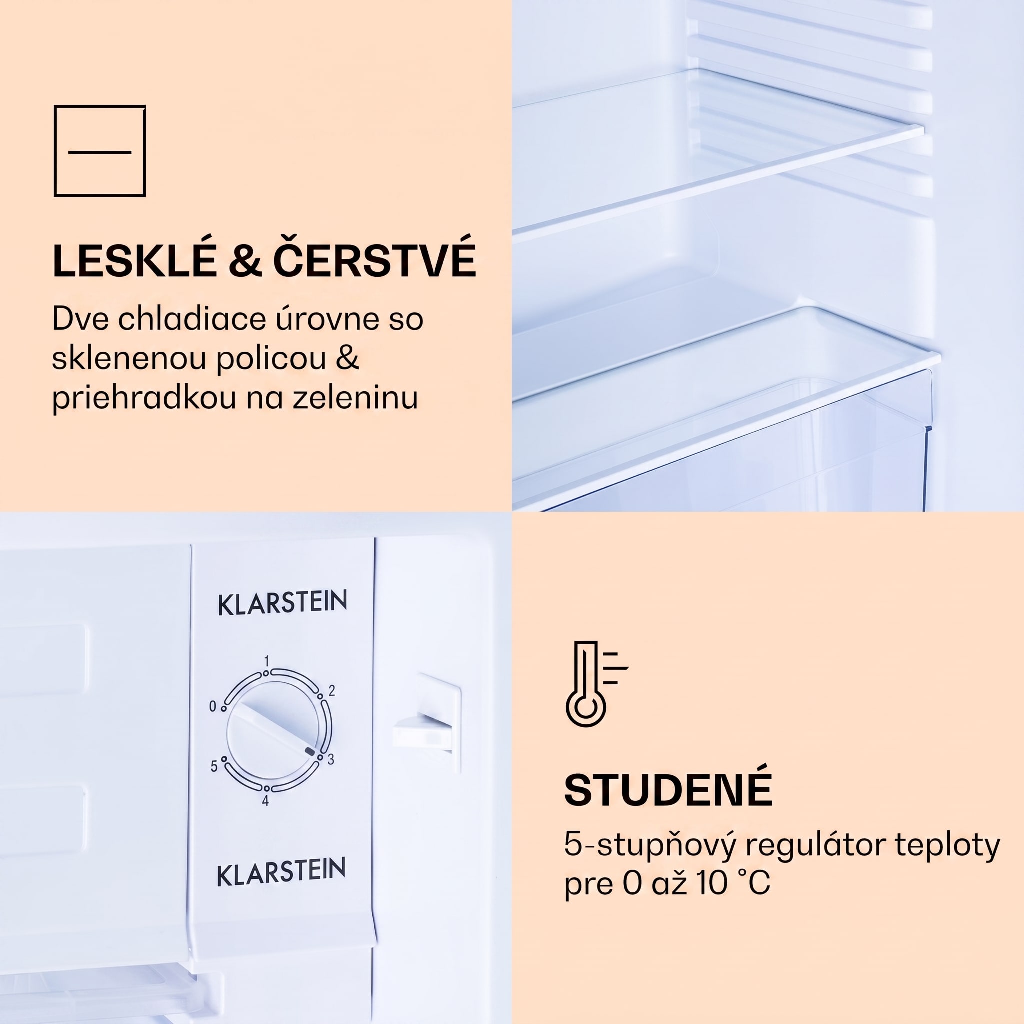 Klarstein CoolArt 79L, kombinovaná chladnička s mrazničkou, EEK E, mraziaci priestor 9 l, dizajnové dvere – Obrázok 4
