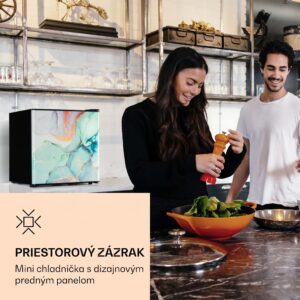 Klarstein CoolArt 45L, mini chladnička, EEK E, s mraziacim priestorom 1,5 l, dizajnové dvere