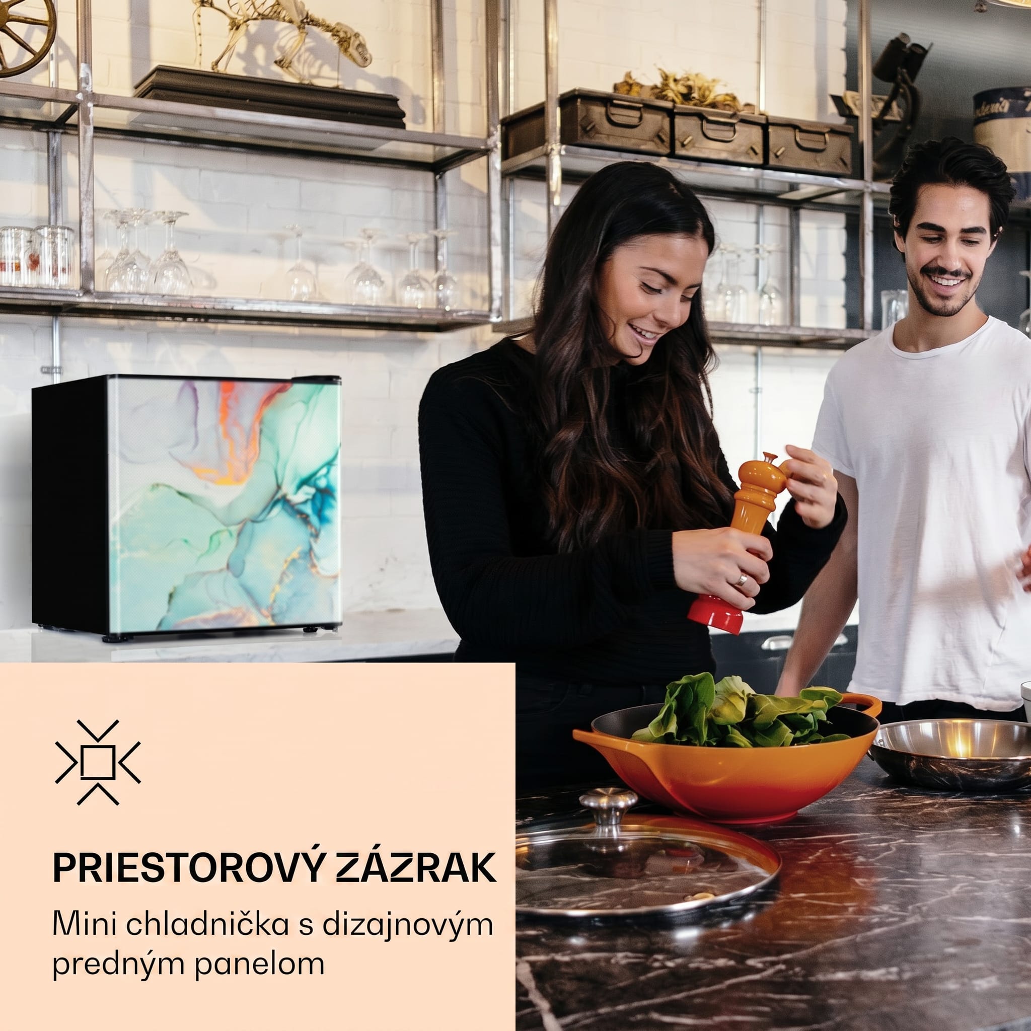 Klarstein CoolArt 45L, mini chladnička, EEK E, s mraziacim priestorom 1,5 l, dizajnové dvere