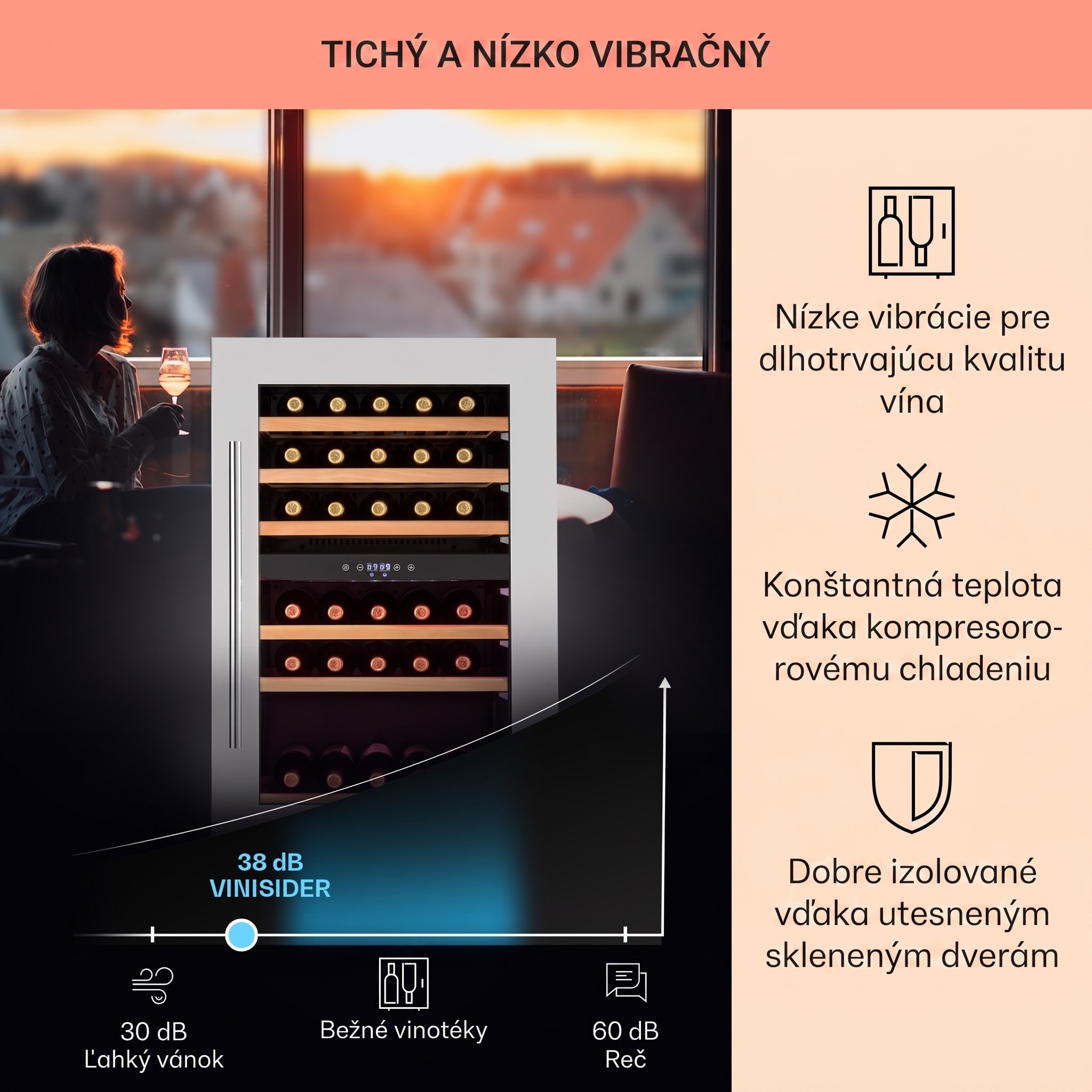 Klarstein Vinsider 35D, vstavaná vinotéka, 128 l, 41 fliaš, 2 zóny – Obrázok 3