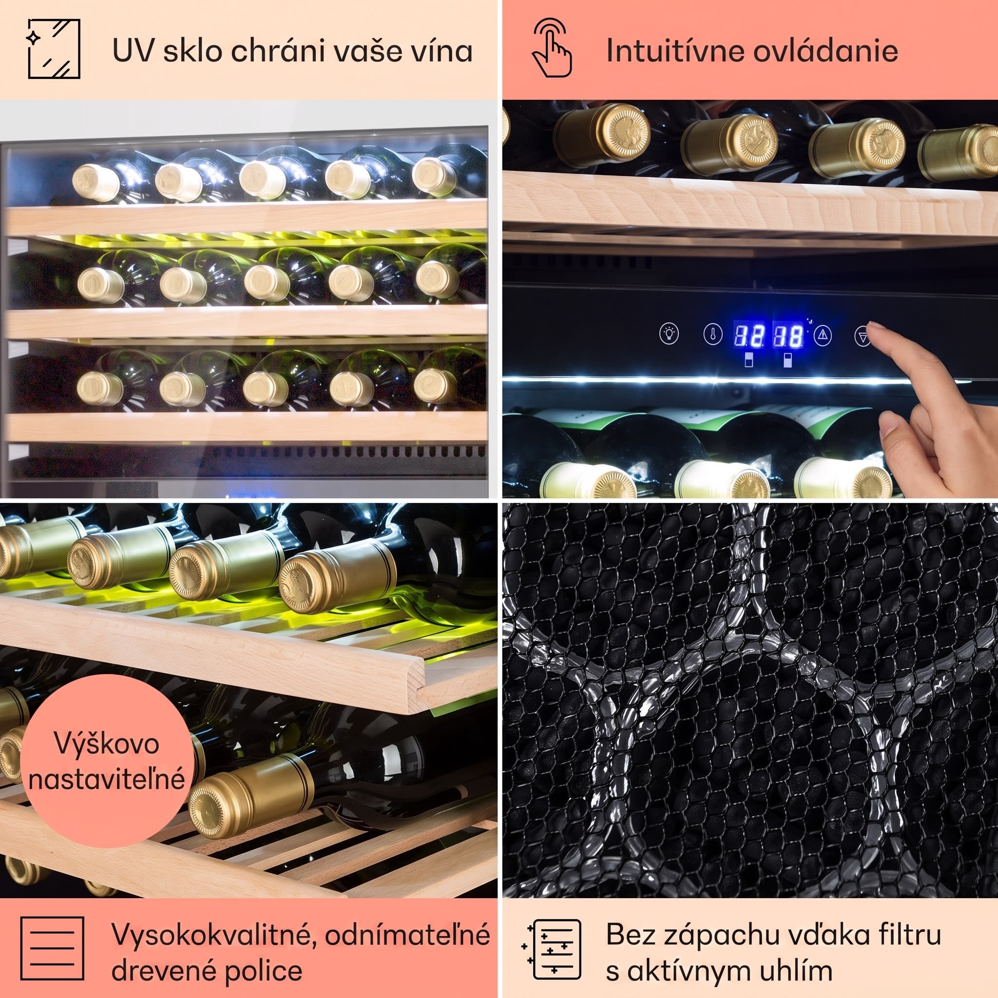 Klarstein Vinsider 35D, vstavaná vinotéka, 128 l, 41 fliaš, 2 zóny – Obrázok 4