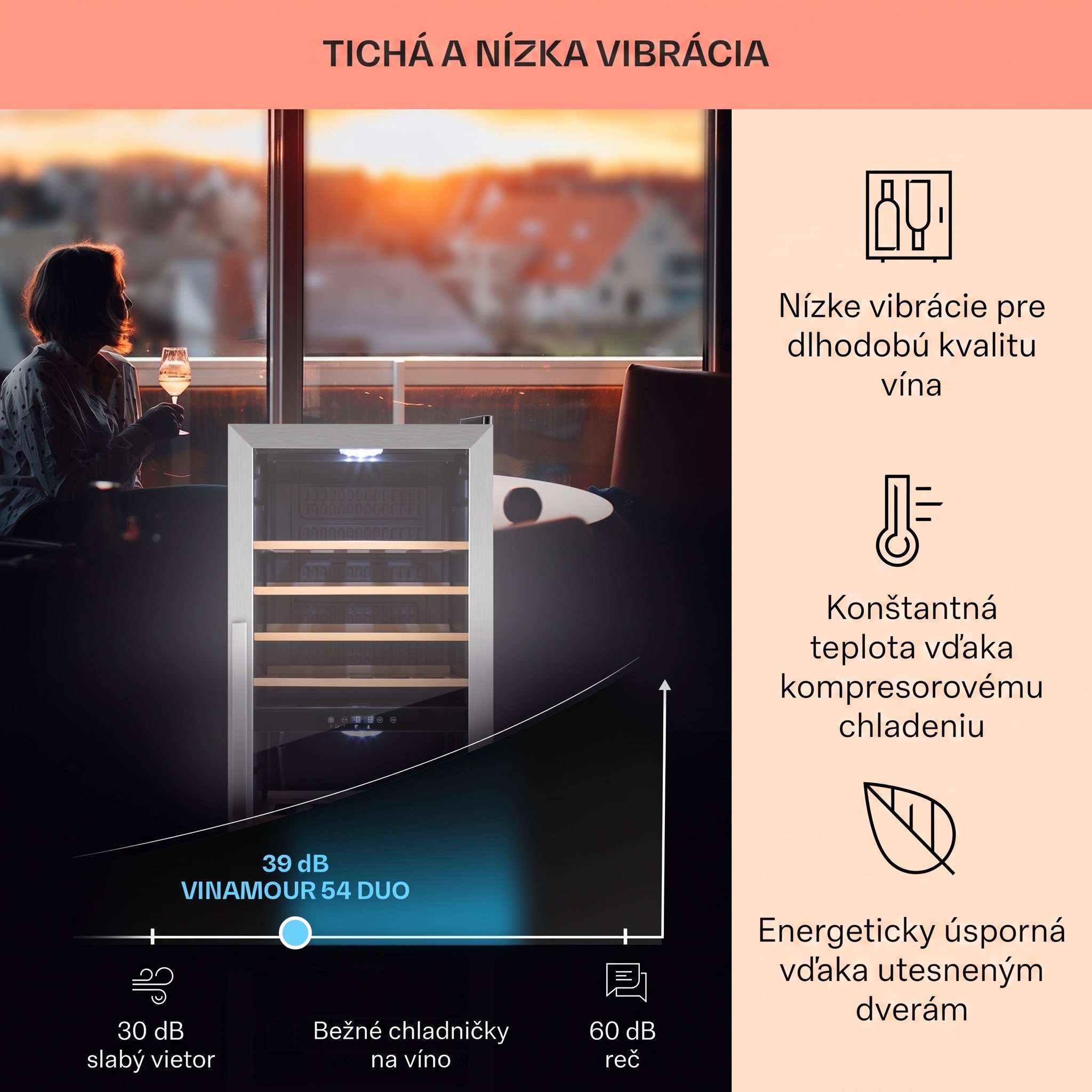 Klarstein Vinamour 54D, vinotéka, 148 l, 54 fliaš, 2 zóny, čelo z nehrdzavejúcej ocele – Obrázok 3