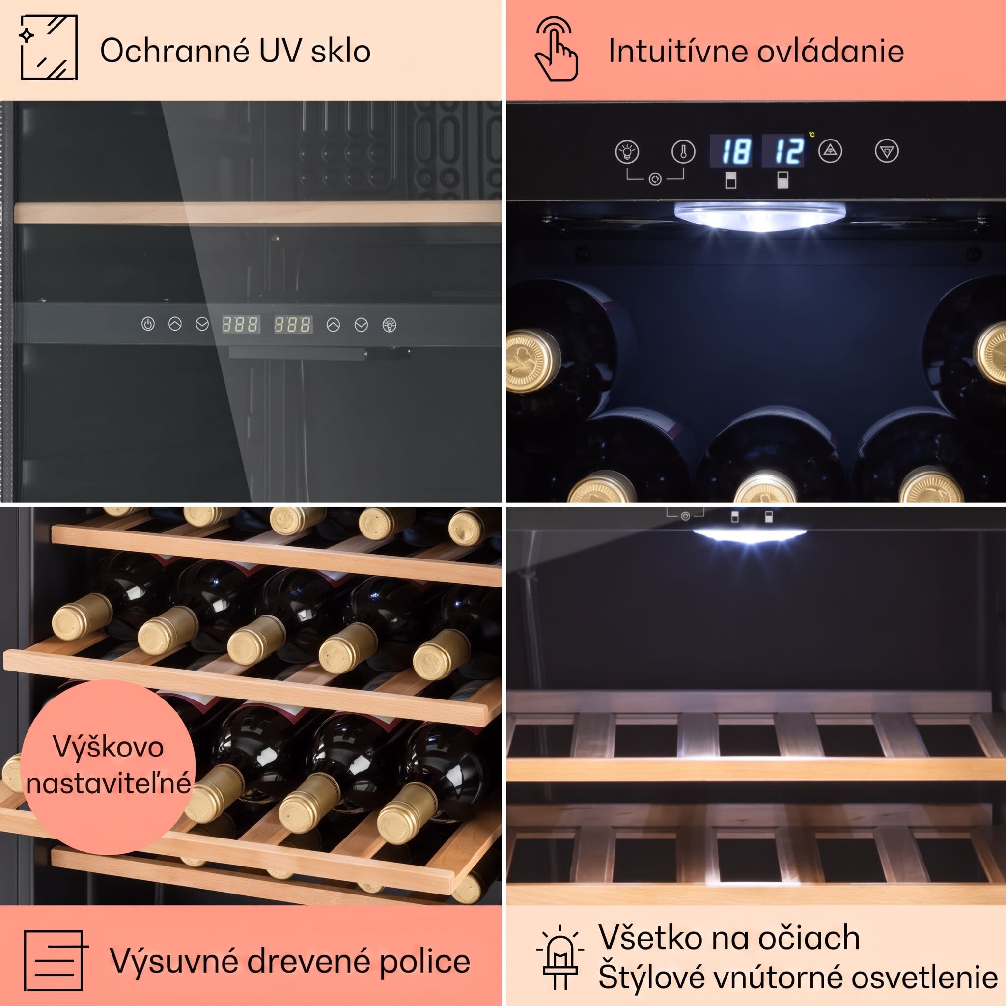 Klarstein Vinamour 54D, vinotéka, 148 l, 54 fliaš, 2 zóny, čelo z nehrdzavejúcej ocele – Obrázok 4