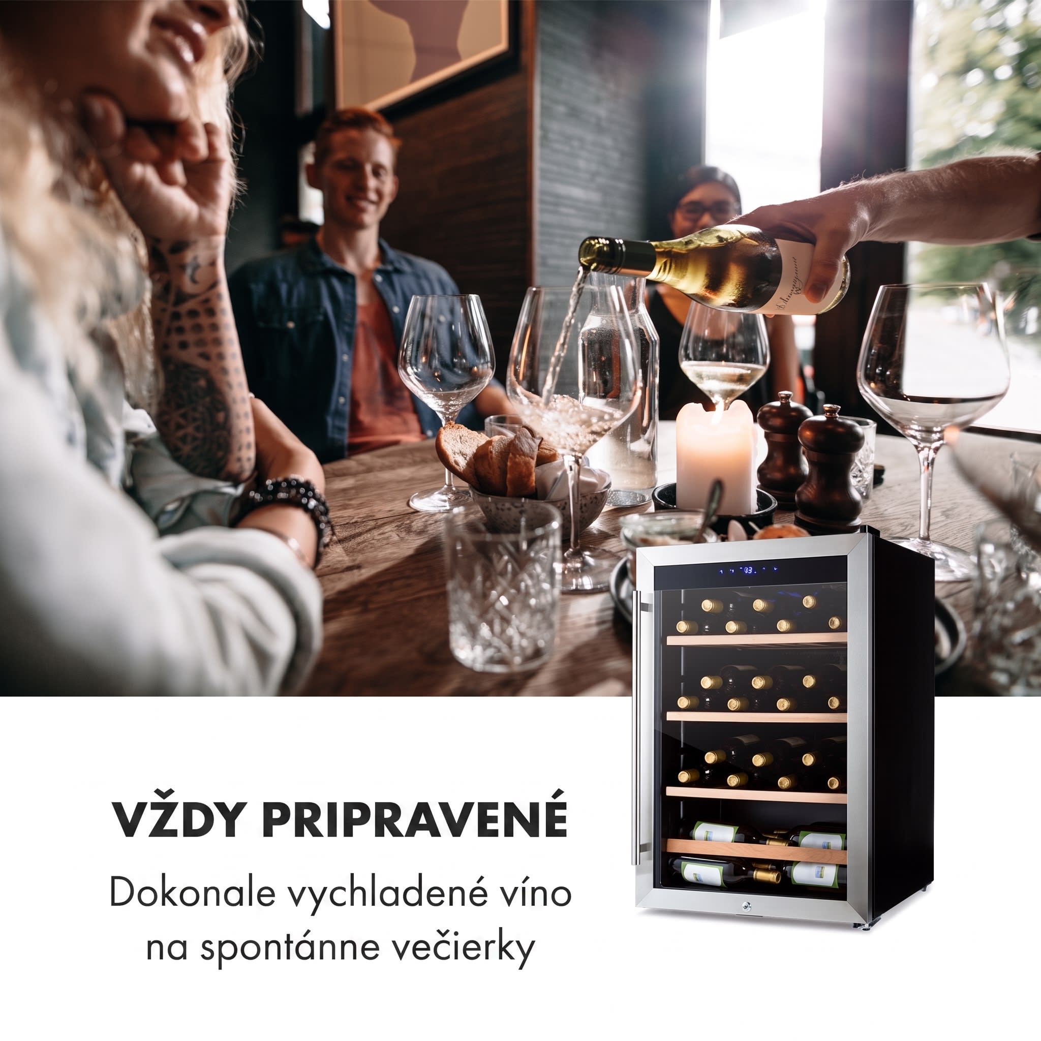 Klarstein Vinamour 48 Uno, vinotéka, 128 l, 48 fliaš, 3 police, 4–18°C, nehrdzavejúca oceľ – Obrázok 2