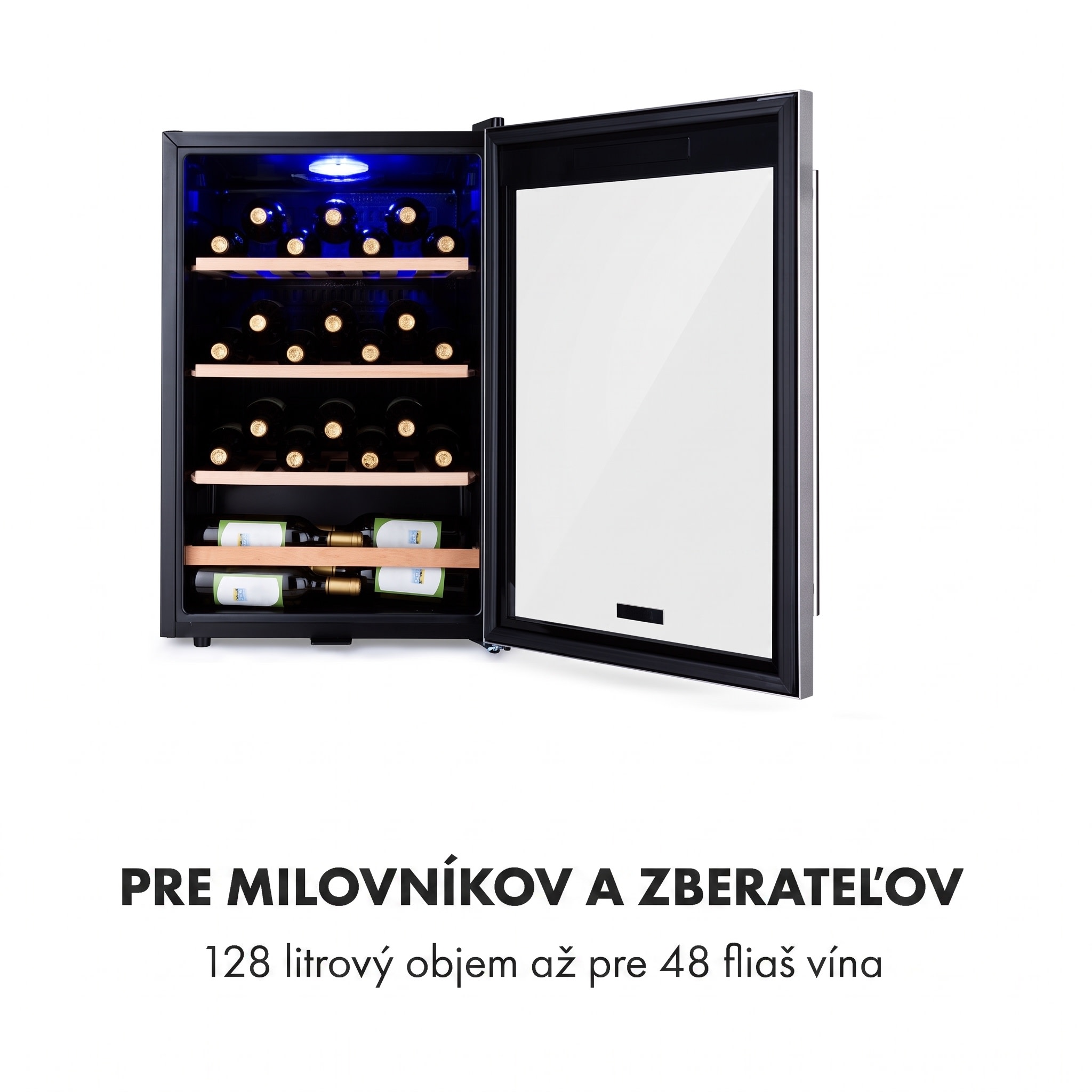 Klarstein Vinamour 48 Uno, vinotéka, 128 l, 48 fliaš, 3 police, 4–18°C, nehrdzavejúca oceľ – Obrázok 4