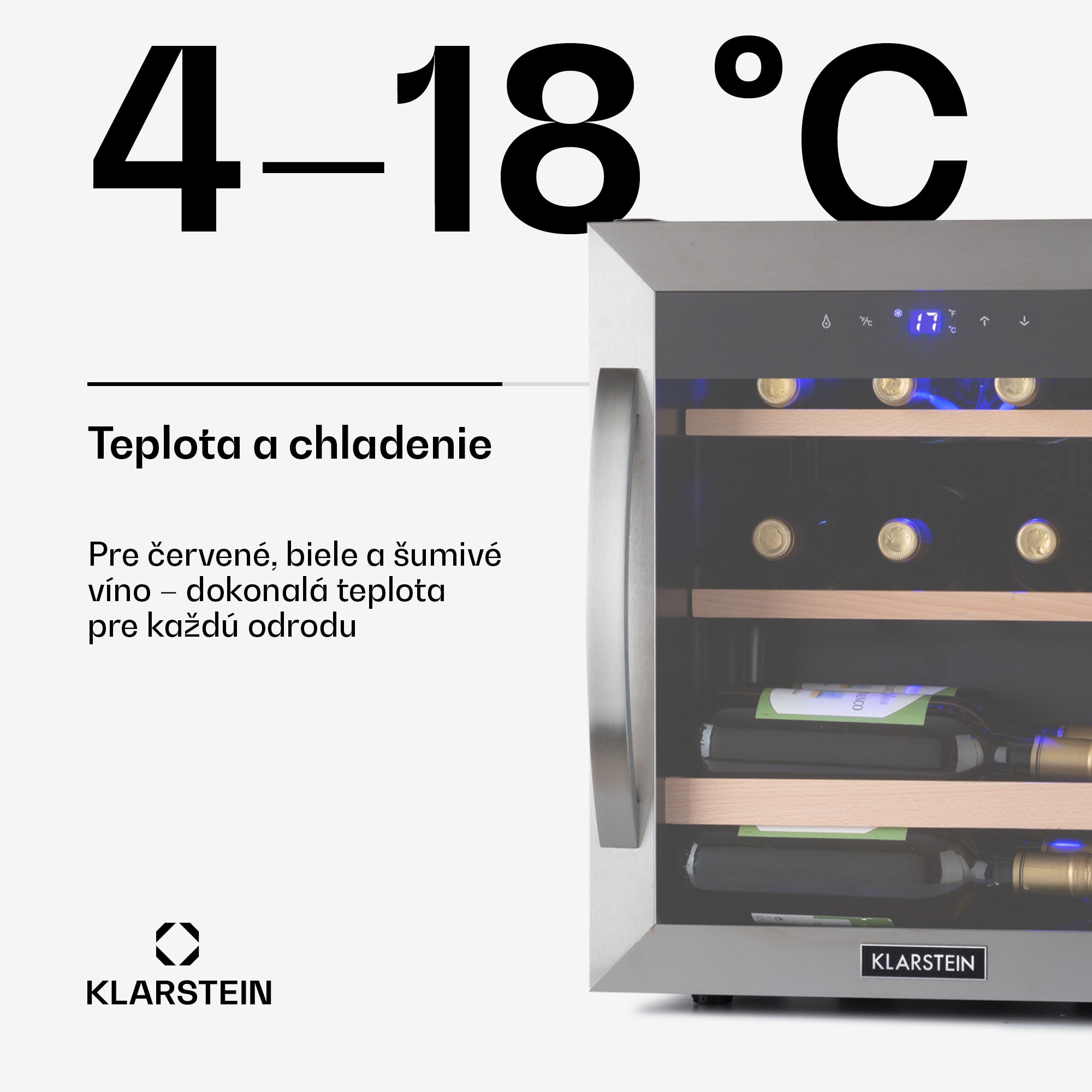 Klarstein Vinetage 12 Uno, vinotéka, 46 l, 12 fliaš, 4-18°C, 40 dB, sklo – Obrázok 3