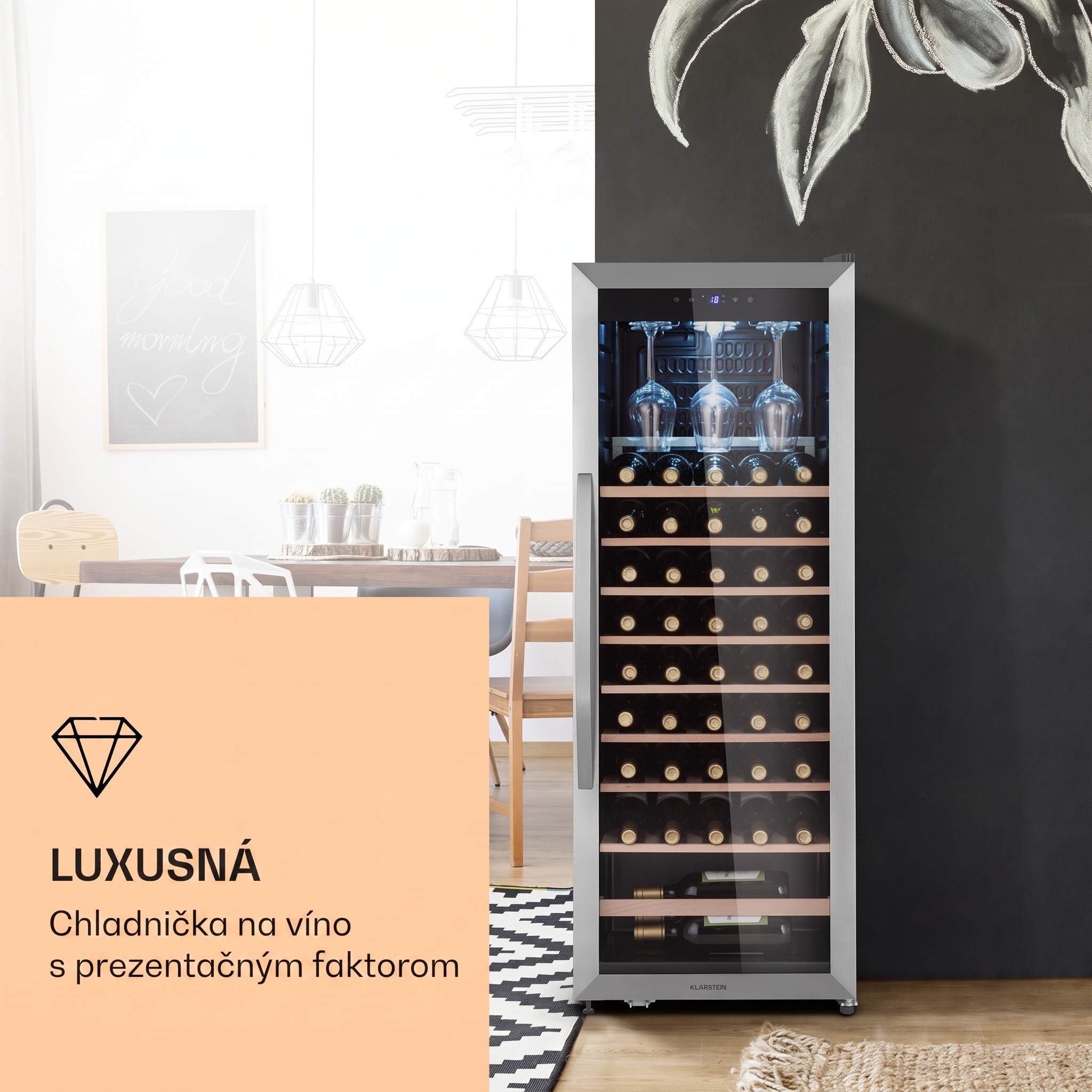 Klarstein Vinamour 46 Uno, vinotéka, 155 l, 46 fliaš, 4-18°C, 1 zóna, nehrdzavejúca oceľ