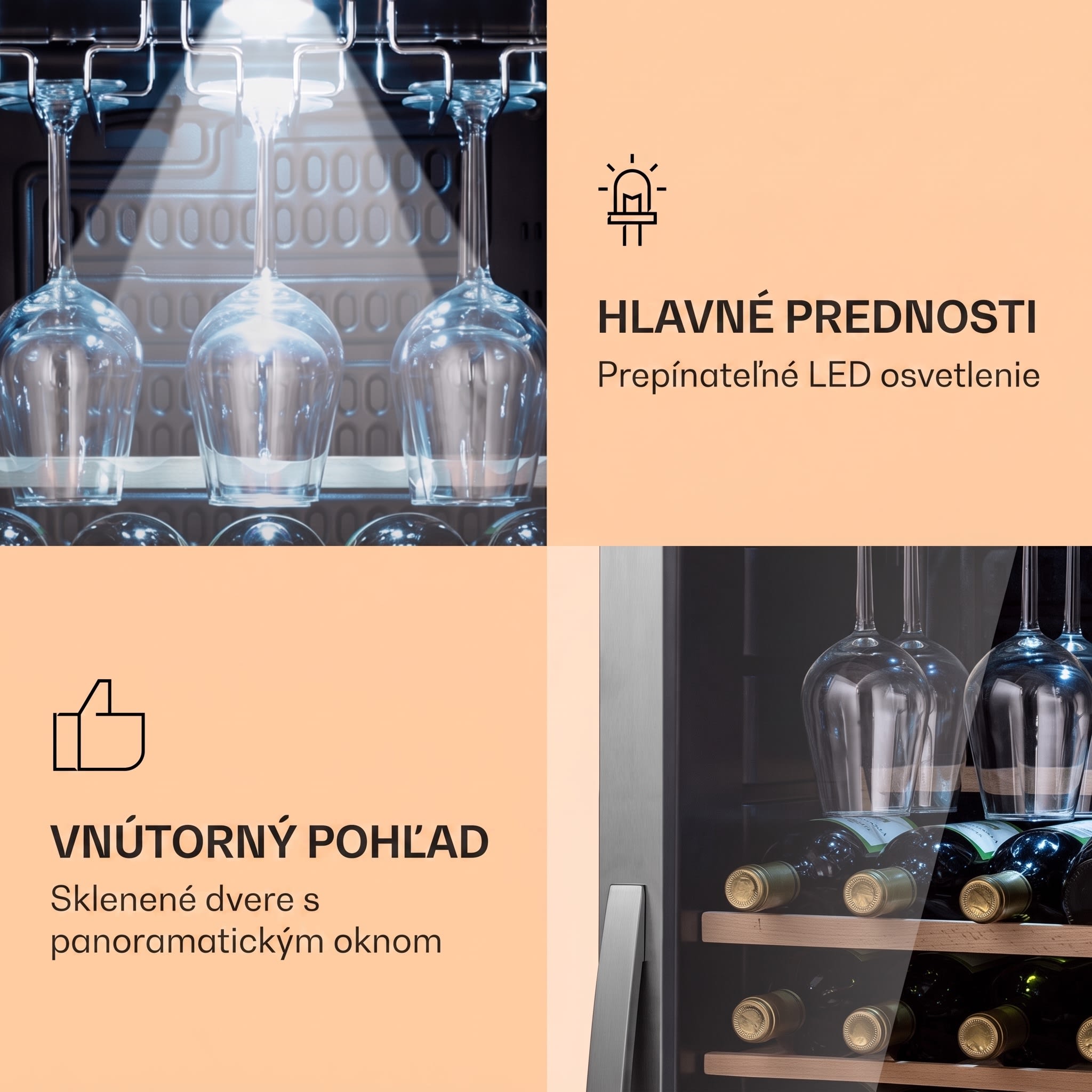 Klarstein Vinamour 46 Uno, vinotéka, 155 l, 46 fliaš, 4-18°C, 1 zóna, nehrdzavejúca oceľ – Obrázok 4