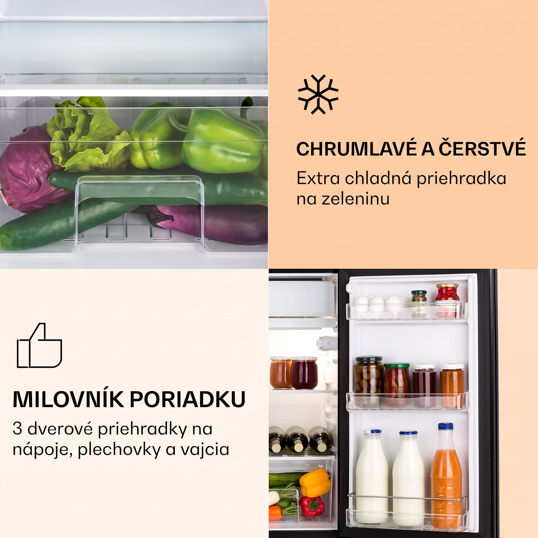 Klarstein Luminance Frost, chladnička, 91 l, energet. trieda F, priečinok na zeleninu, 2 sklenené police, čierna – Obrázok 2