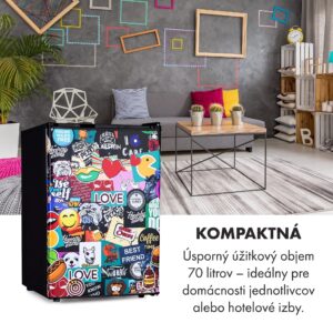 Klarstein Cool Vibe 70+, chladnička, 72 l, 2 police, Stickerbomb style