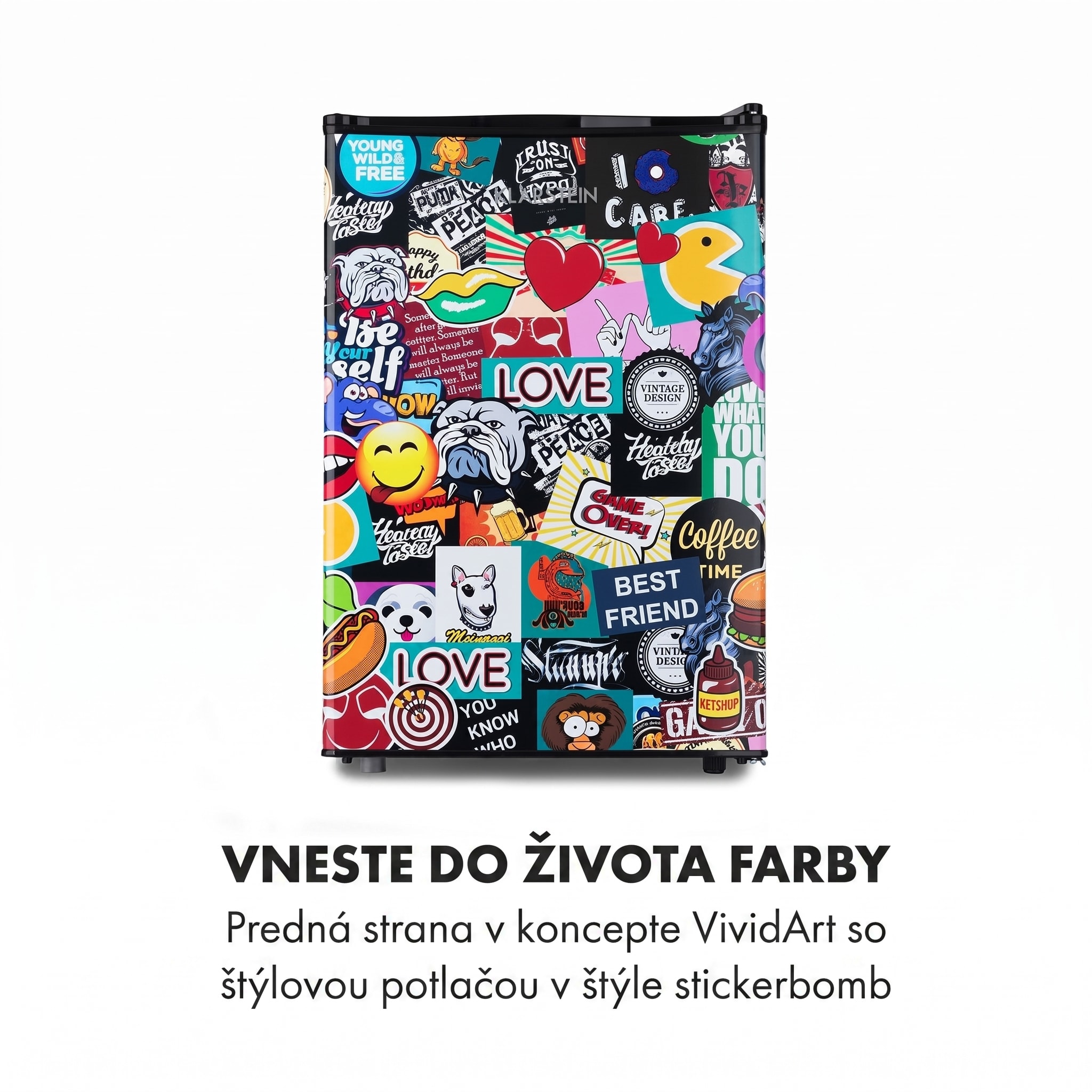 Klarstein Cool Vibe 70+, chladnička, 72 l, 2 police, Stickerbomb style – Obrázok 2