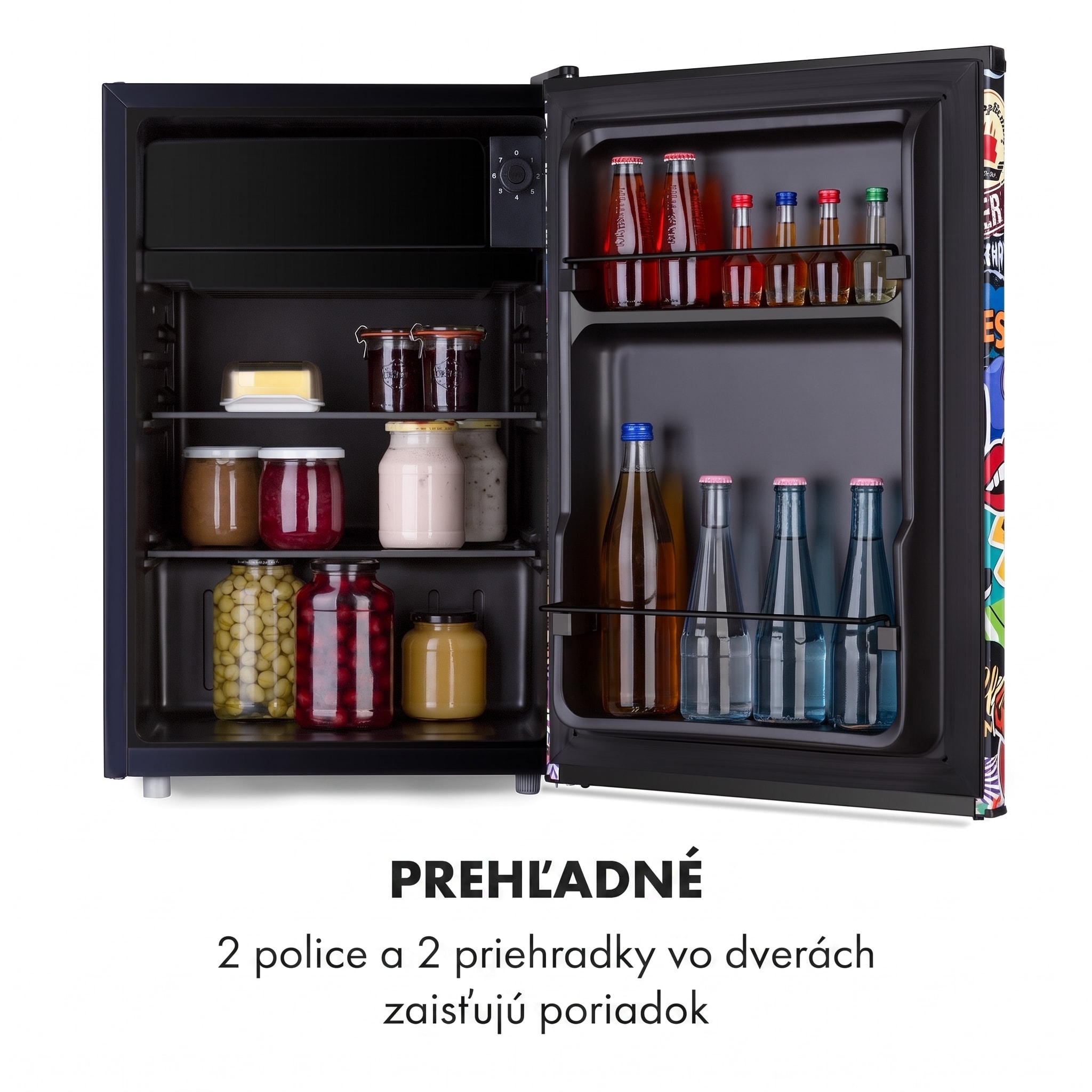 Klarstein Cool Vibe 70+, chladnička, 72 l, 2 police, Stickerbomb style – Obrázok 4