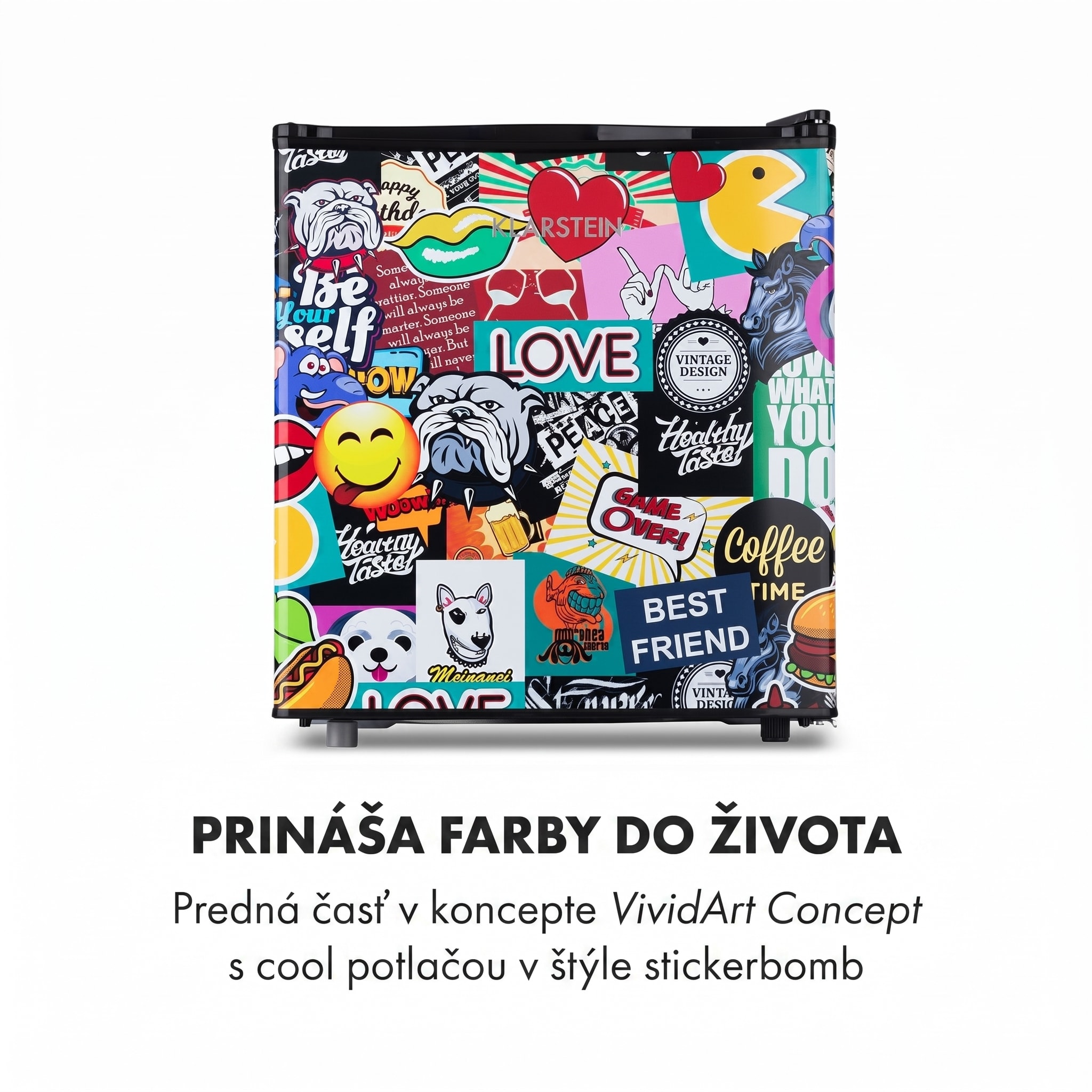 Klarstein Cool Vibe 46+, chladnička, 46 l, 1 polica, Stickerbomb style – Obrázok 2
