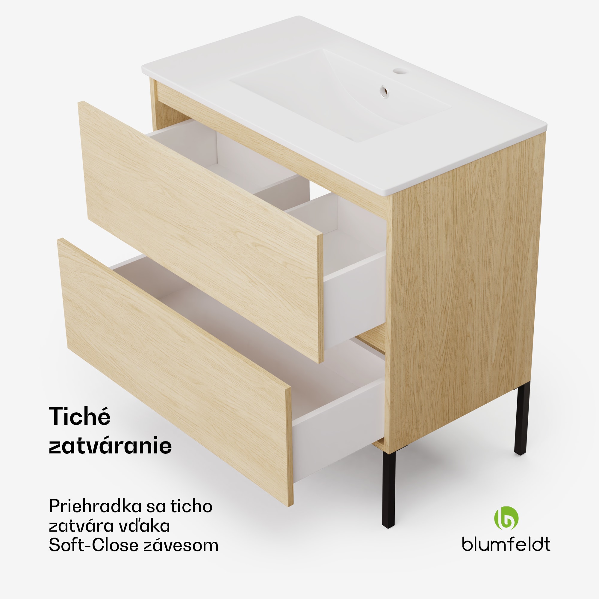 Blumfeldt Johnstone, umývadlo a skrinka do kúpeľne, 80 cm, keramické umývadlo, zatváranie Soft-Close – Obrázok 3