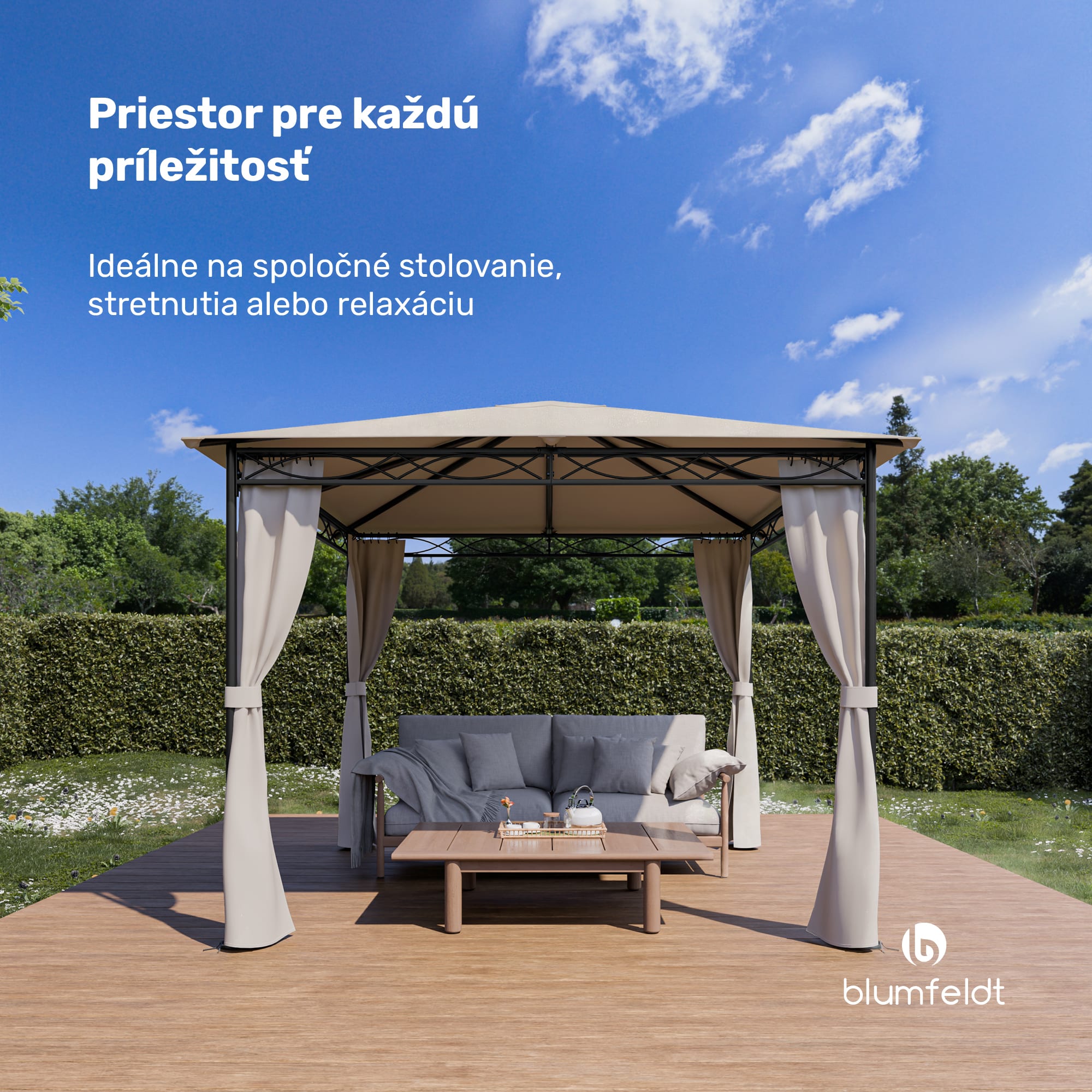 Blumfeldt Mondo, záhradný altánok, párty stan, 295 x 262 x 295, oceľ, polyester, béžový