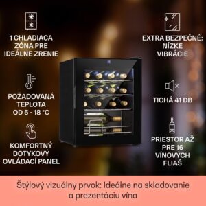 Klarstein Shiraz, vinotéka, 42 l, 131 W, 5-18°C, dotykový ovládací panel, čierna