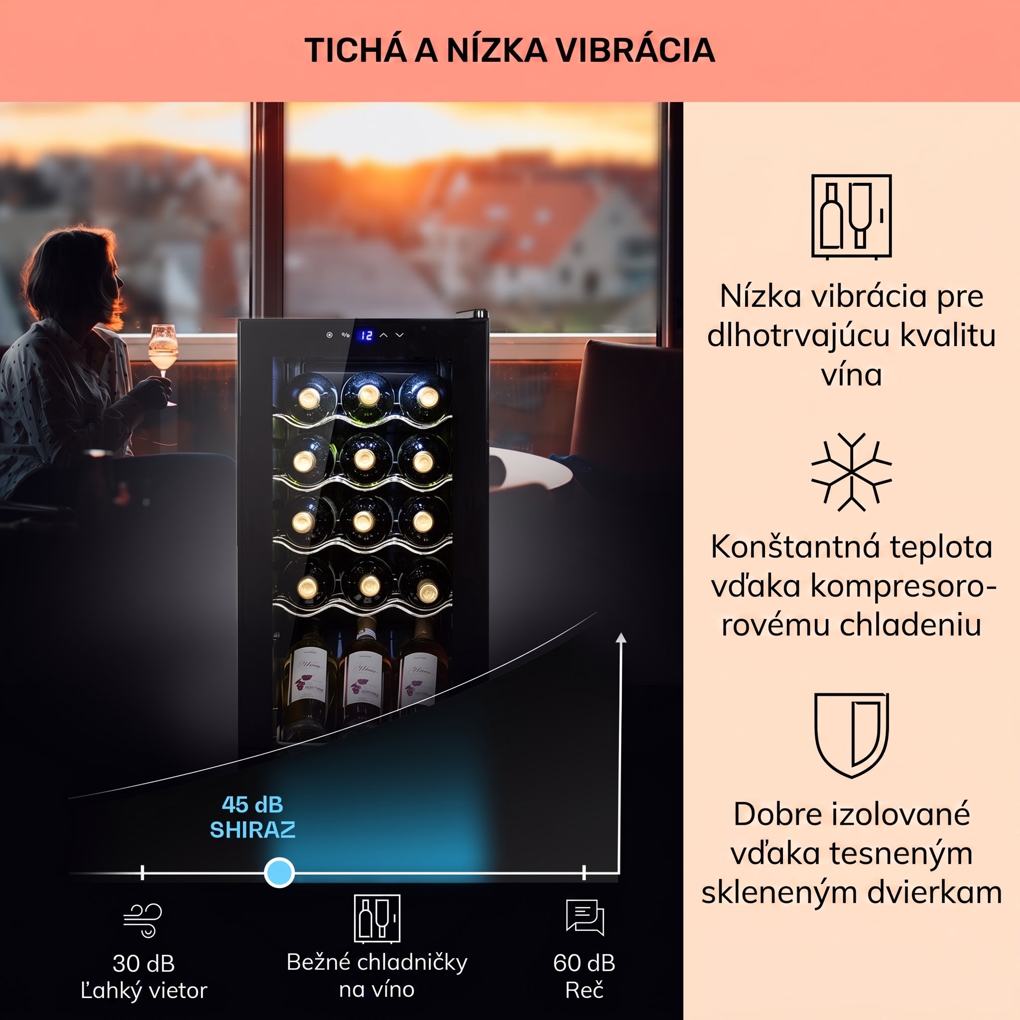 Klarstein Shiraz 15 Slim Uno, vinotéka, 44 l, 135 W, 5–18°C, dotykové ovládanie, čierna – Obrázok 3