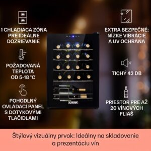 Klarstein Shiraz 20 Uno, vinotéka, 53 l, 20 fliaš, 5-18°C, dotykový ovládací panel