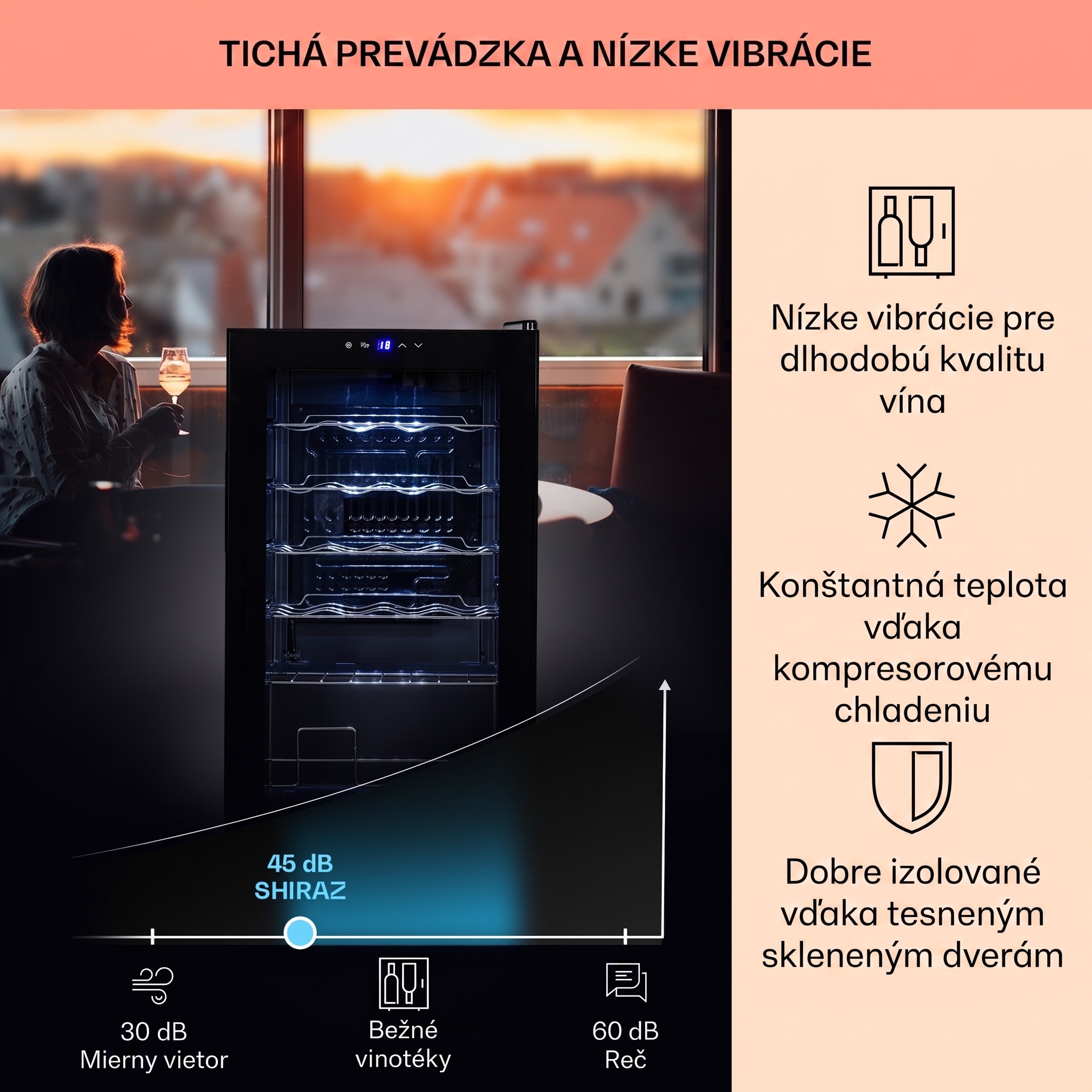 Klarstein Shiraz 24 Uno, vinotéka, 63 l, 24 fliaš, 5-18°C, dotykový ovládací panel – Obrázok 3