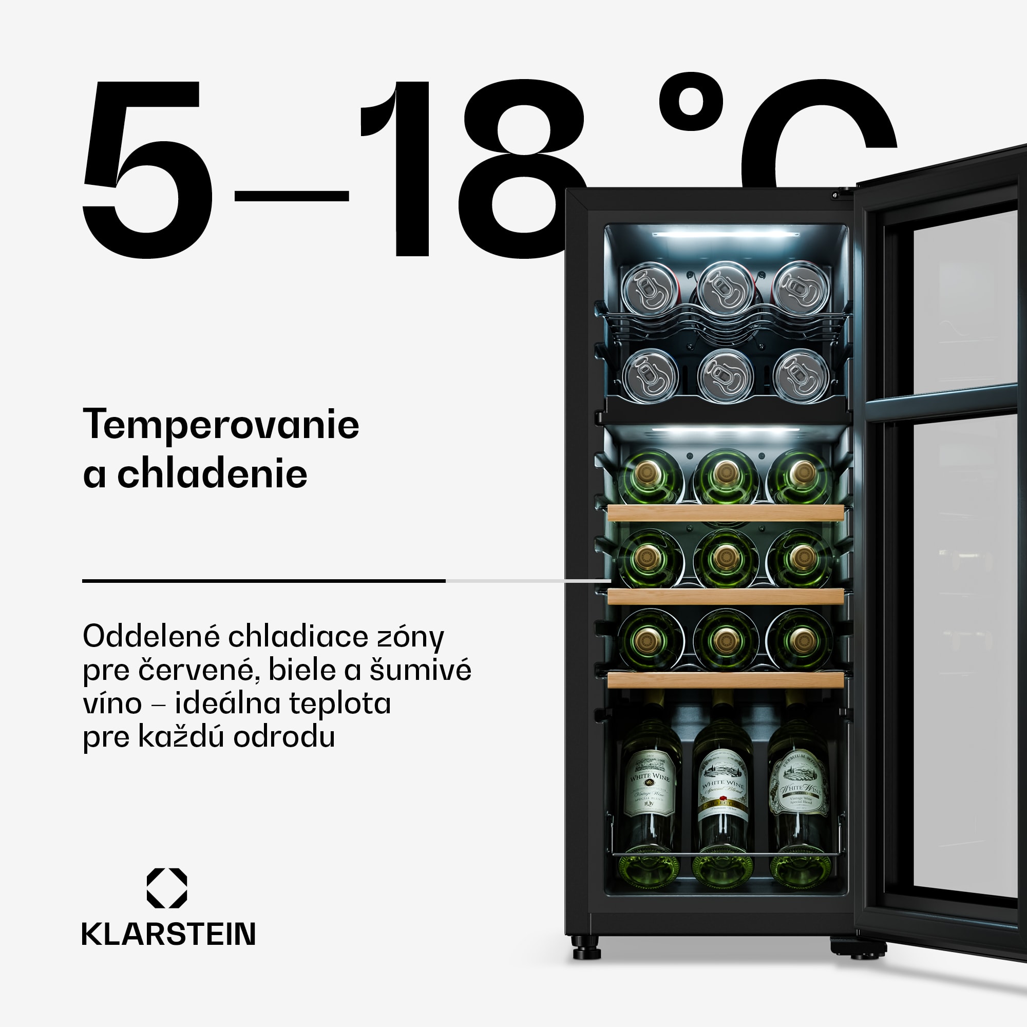 Klarstein Bovella 18 Duo+, dvojzónová vinotéka, 50 l, 18 fliaš, sklenené dvierka – Obrázok 3