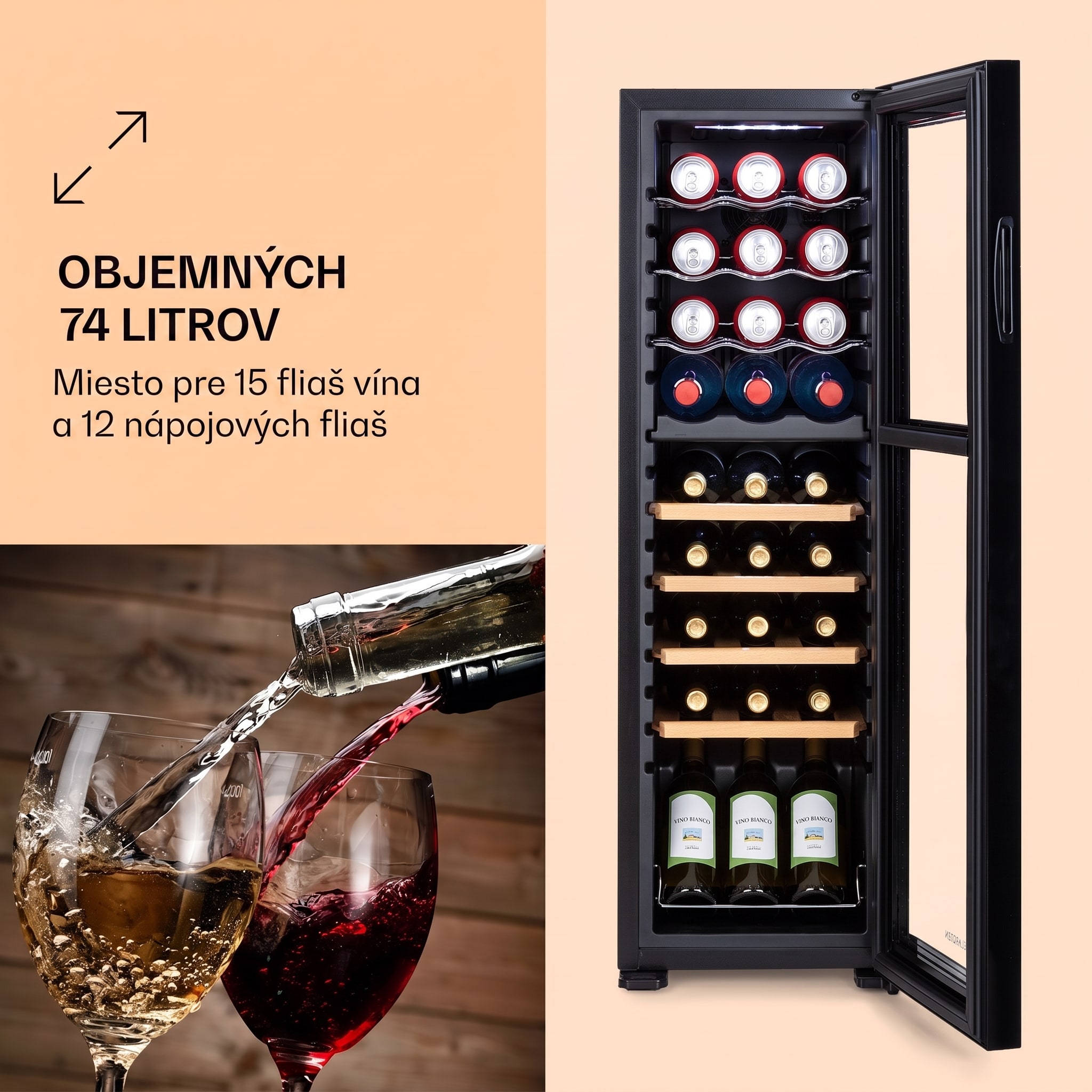 Klarstein Bovella 27 Duo+, dvojzónová vinotéka, 74 l, 27 fliaš, sklenené dvierka – Obrázok 2