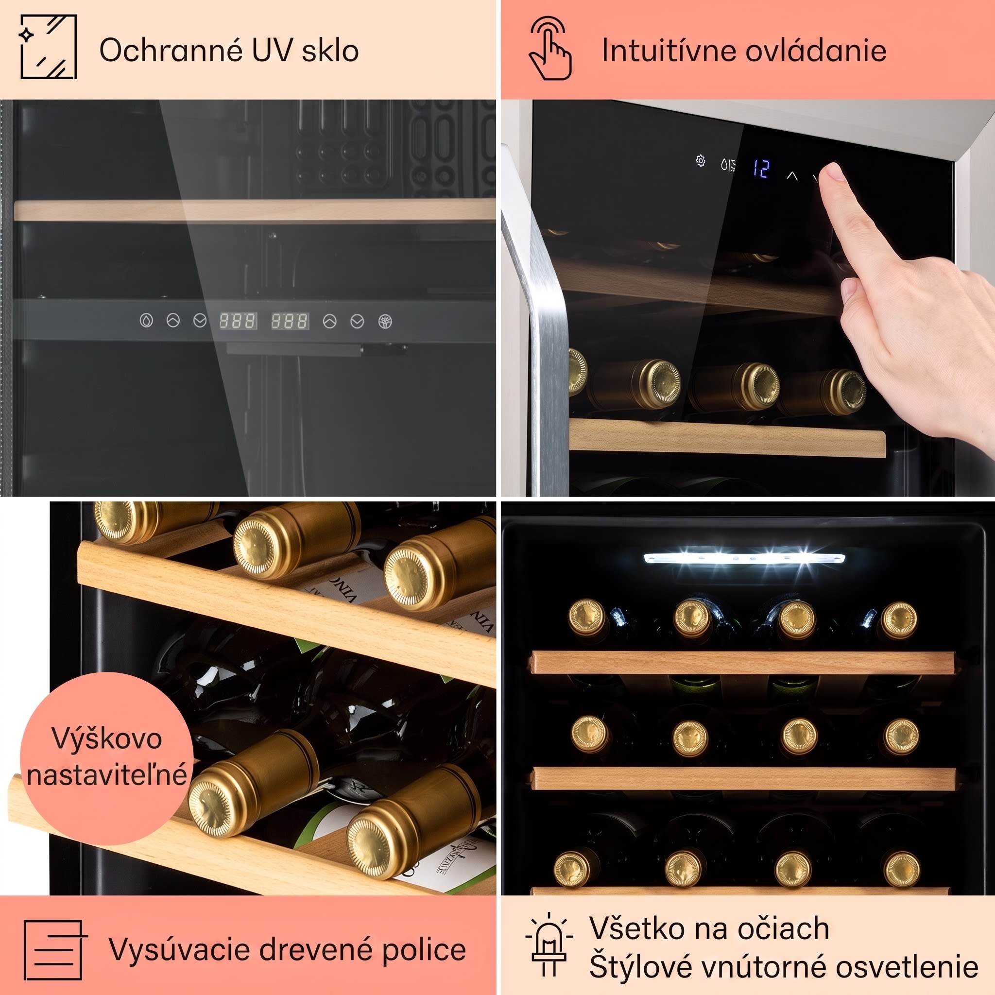 Klarstein Vinamour 16 Uno, vinotéka, 42 l, 16 fliaš, 5-18°C, 41 dB, sklo – Obrázok 4