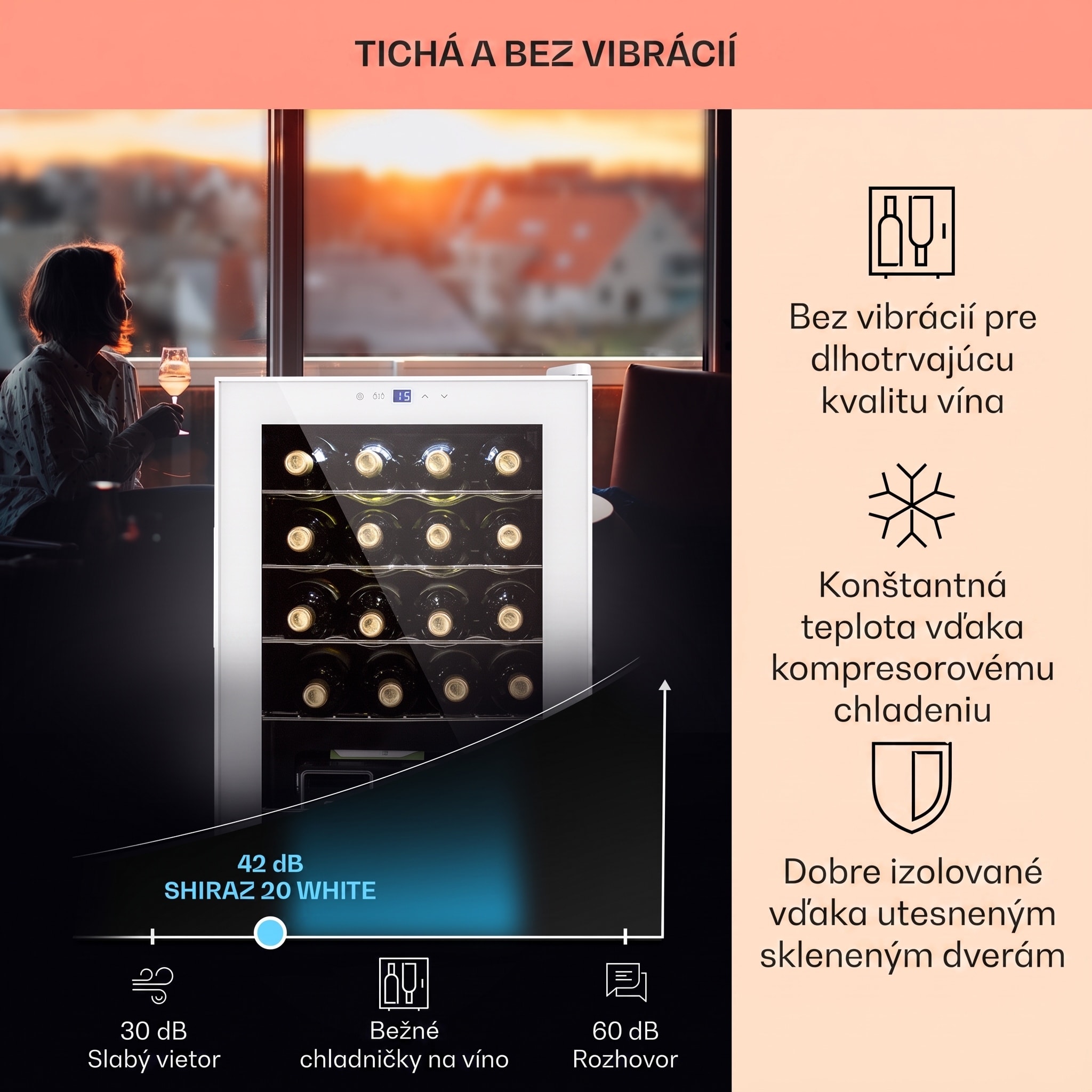 Klarstein Shiraz 20 Uno, vinotéka, 53 l, 20 fliaš, 5-18°C, dotykový ovládací panel – Obrázok 3