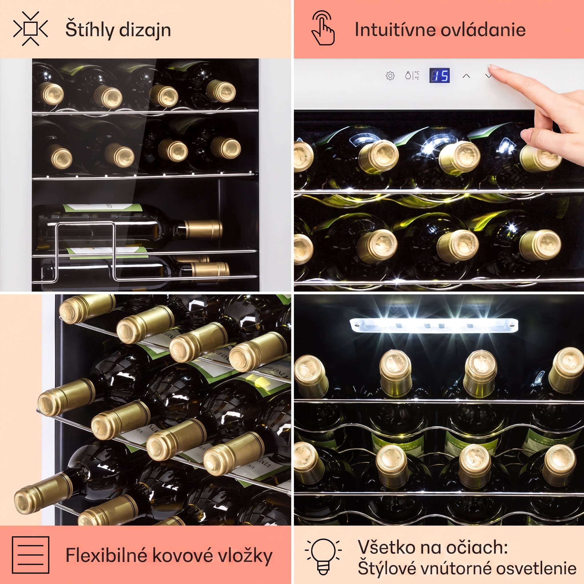Klarstein Shiraz 20 Uno, vinotéka, 53 l, 20 fliaš, 5-18°C, dotykový ovládací panel – Obrázok 4