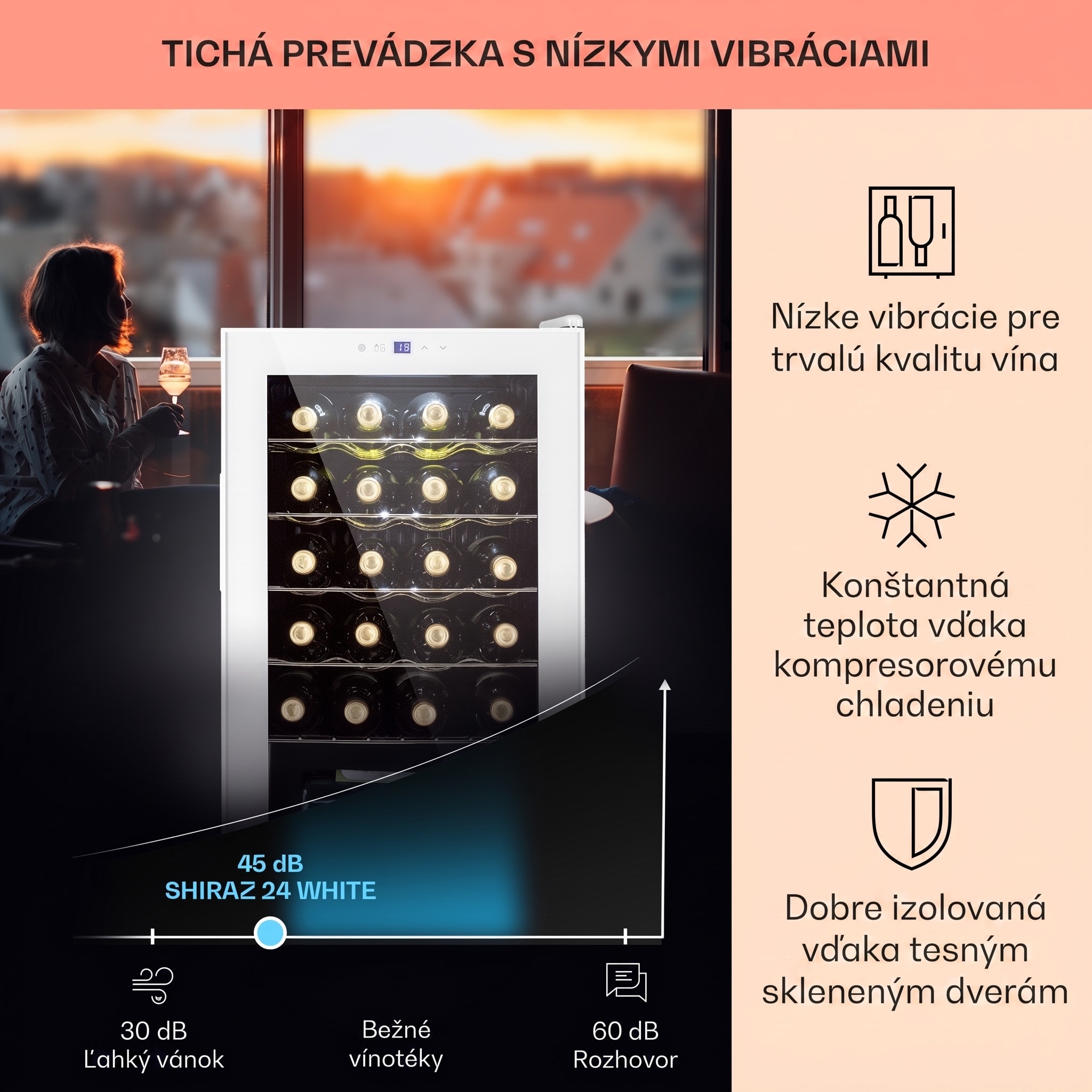 Klarstein Shiraz 24 Uno, vinotéka, 63 l, 24 fliaš, 5-18°C, dotykový ovládací panel – Obrázok 3