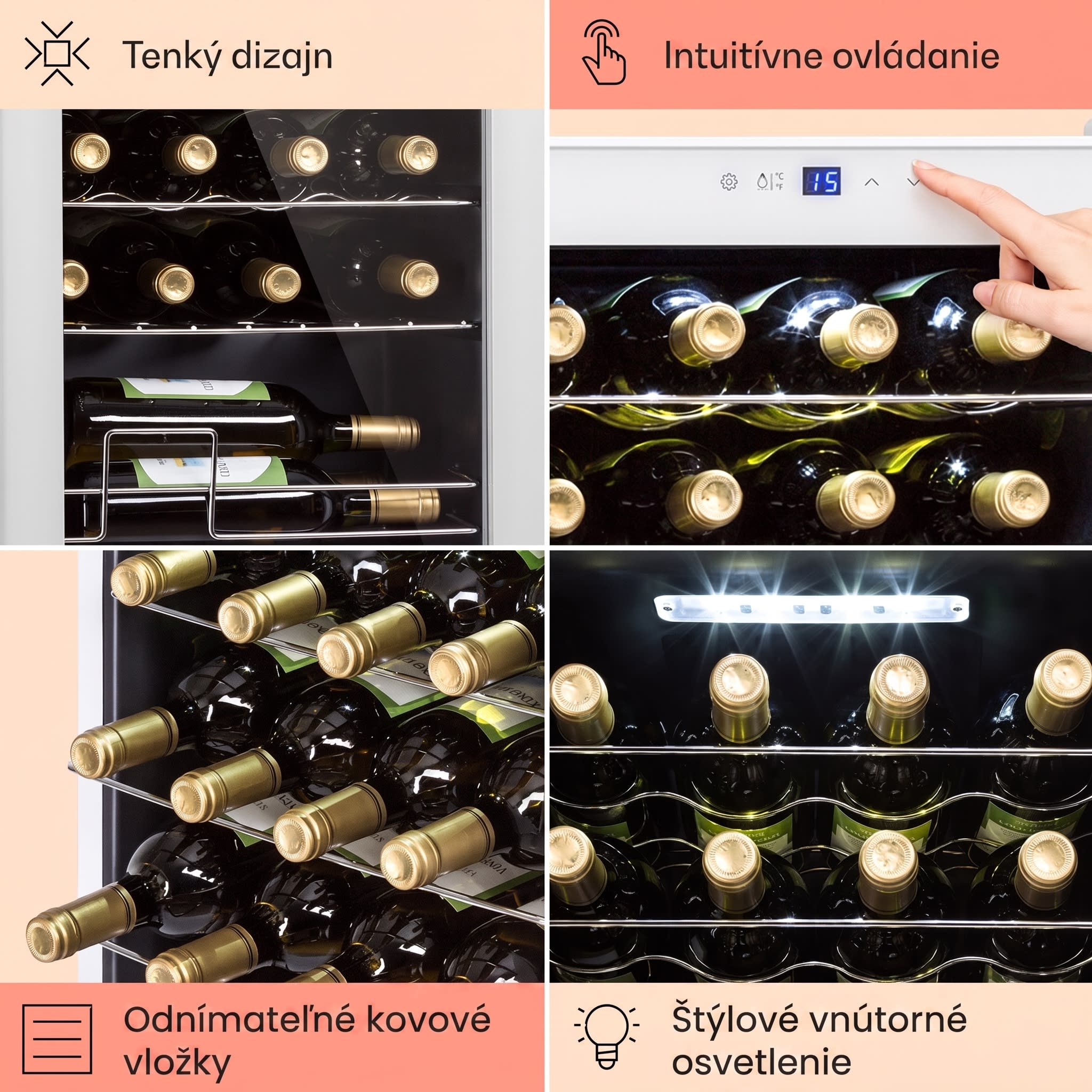 Klarstein Shiraz 24 Uno, vinotéka, 63 l, 24 fliaš, 5-18°C, dotykový ovládací panel – Obrázok 4