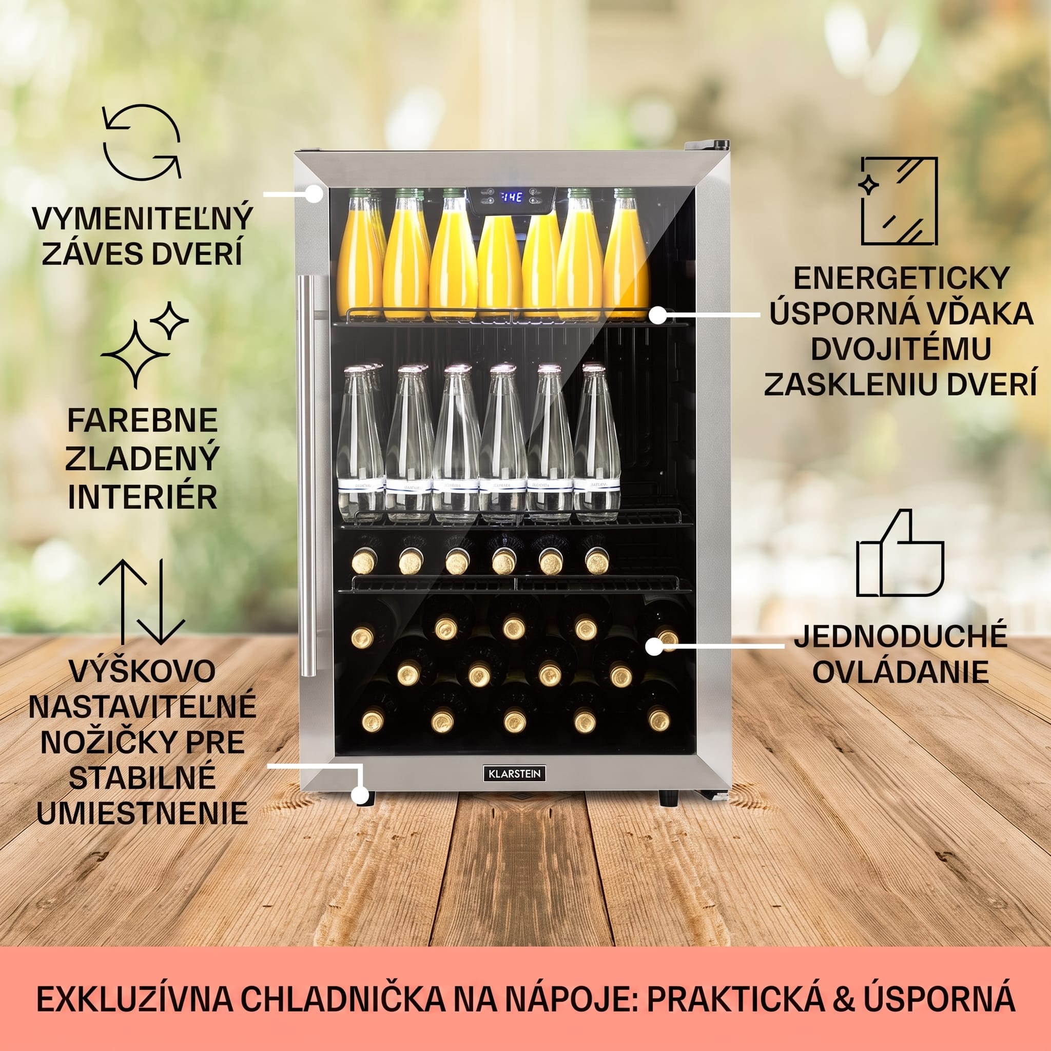 Klarstein Beersafe 5XL, chladnička, 147 l, 3 police, panoramatické sklenené dvere, nehrdzavejúca oceľ – Obrázok 4