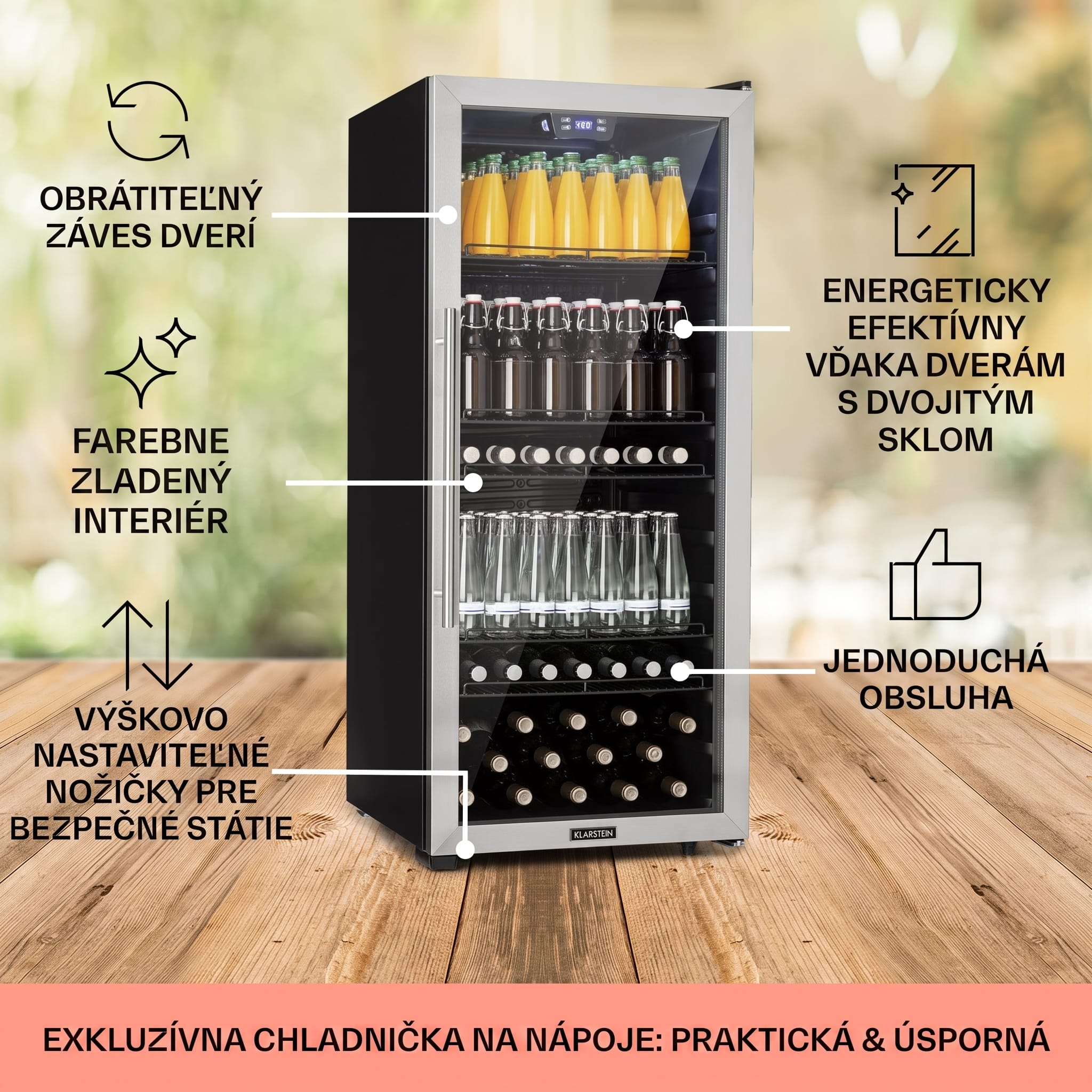 Klarstein Beersafe 7XL, chladnička, 242 l, 5 políc, panoramatické sklenené dvere, nehrdzavejúca oceľ – Obrázok 4
