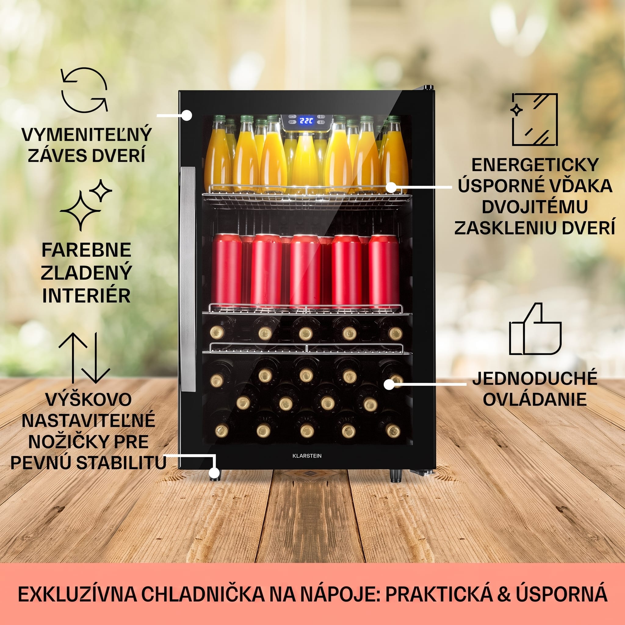 Klarstein Beersafe 5XL, chladnička, 147 l, 3 police, panoramatické sklenené dvere, nehrdzavejúca oceľ – Obrázok 4