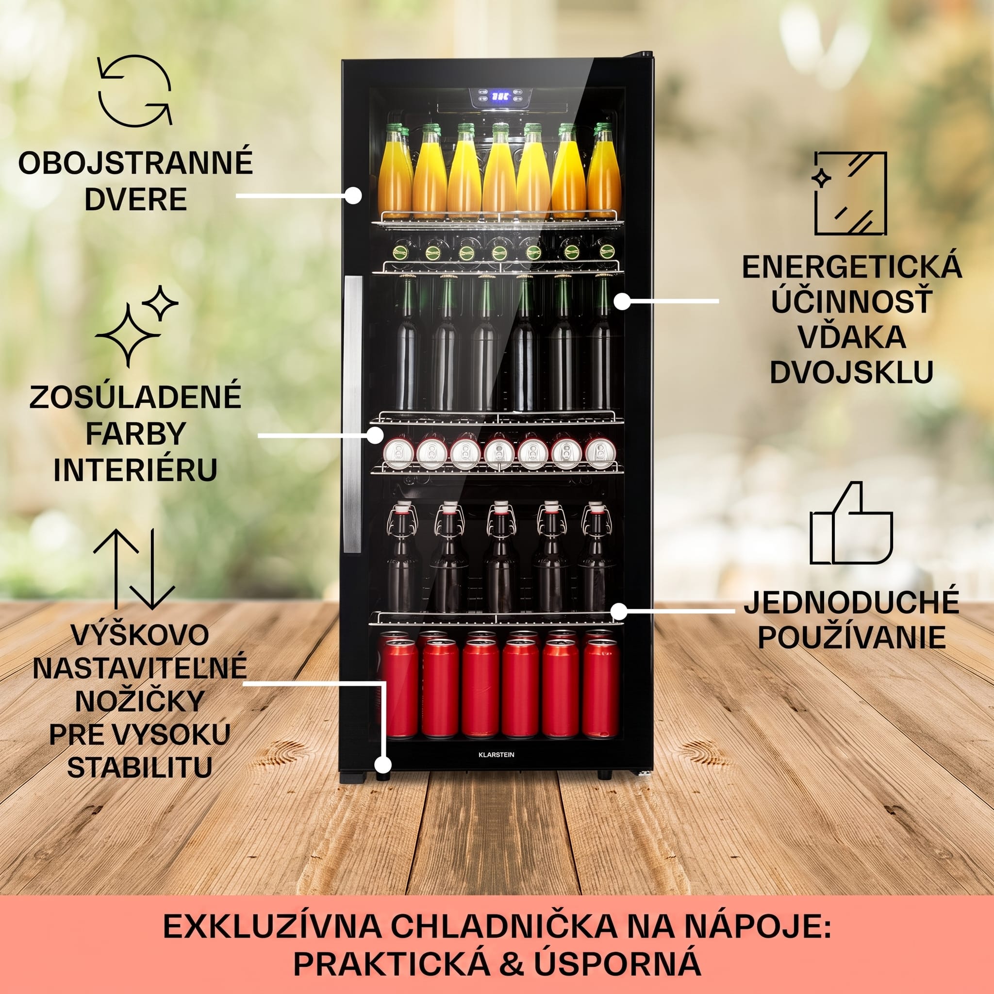 Klarstein Beersafe 7XL, chladnička, 242 l, 5 políc, panoramatické sklenené dvere, nehrdzavejúca oceľ – Obrázok 4