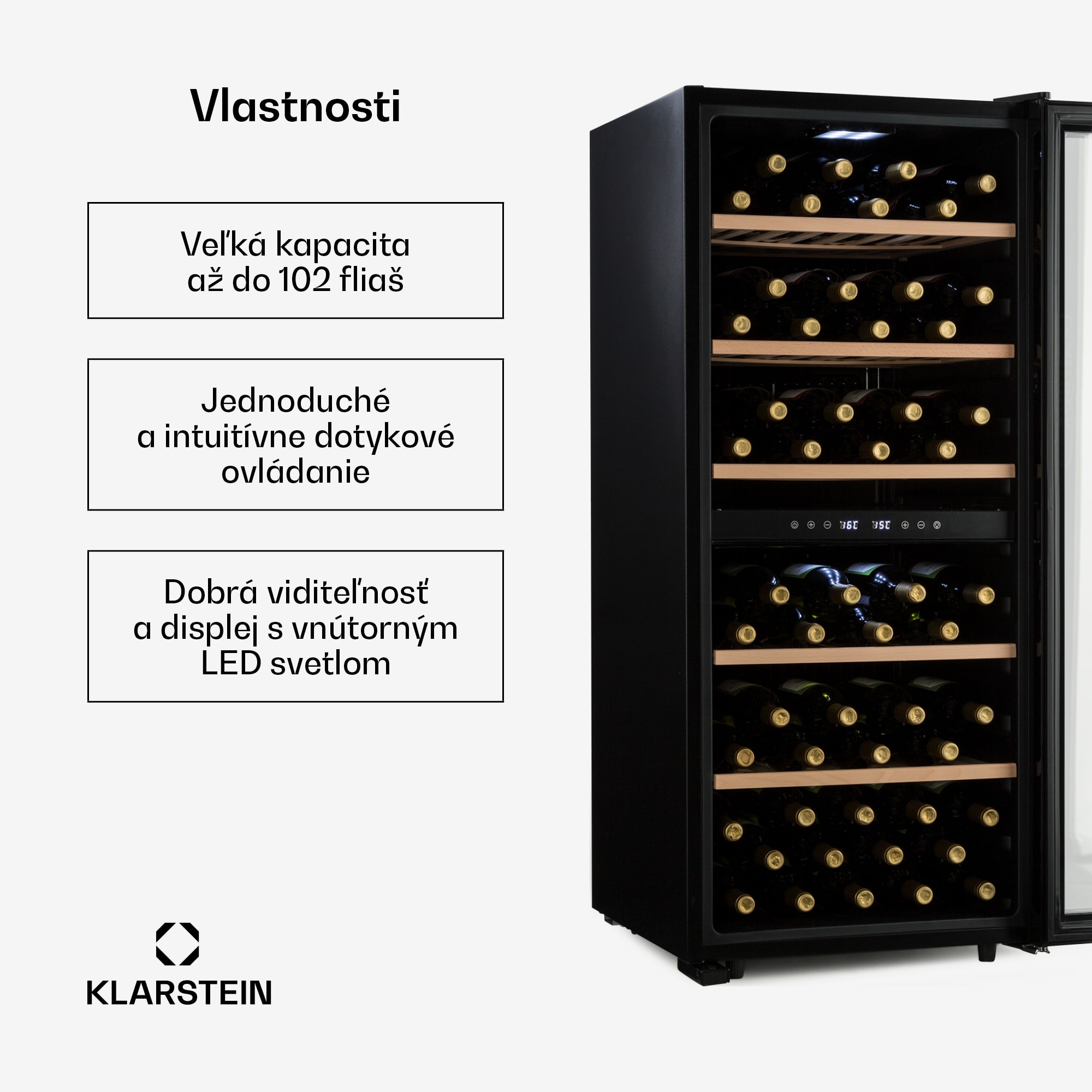Klarstein Barossa 102D, vinotéka, 2 zóny, 102 fliaš, dotykový LED displej, čierna
