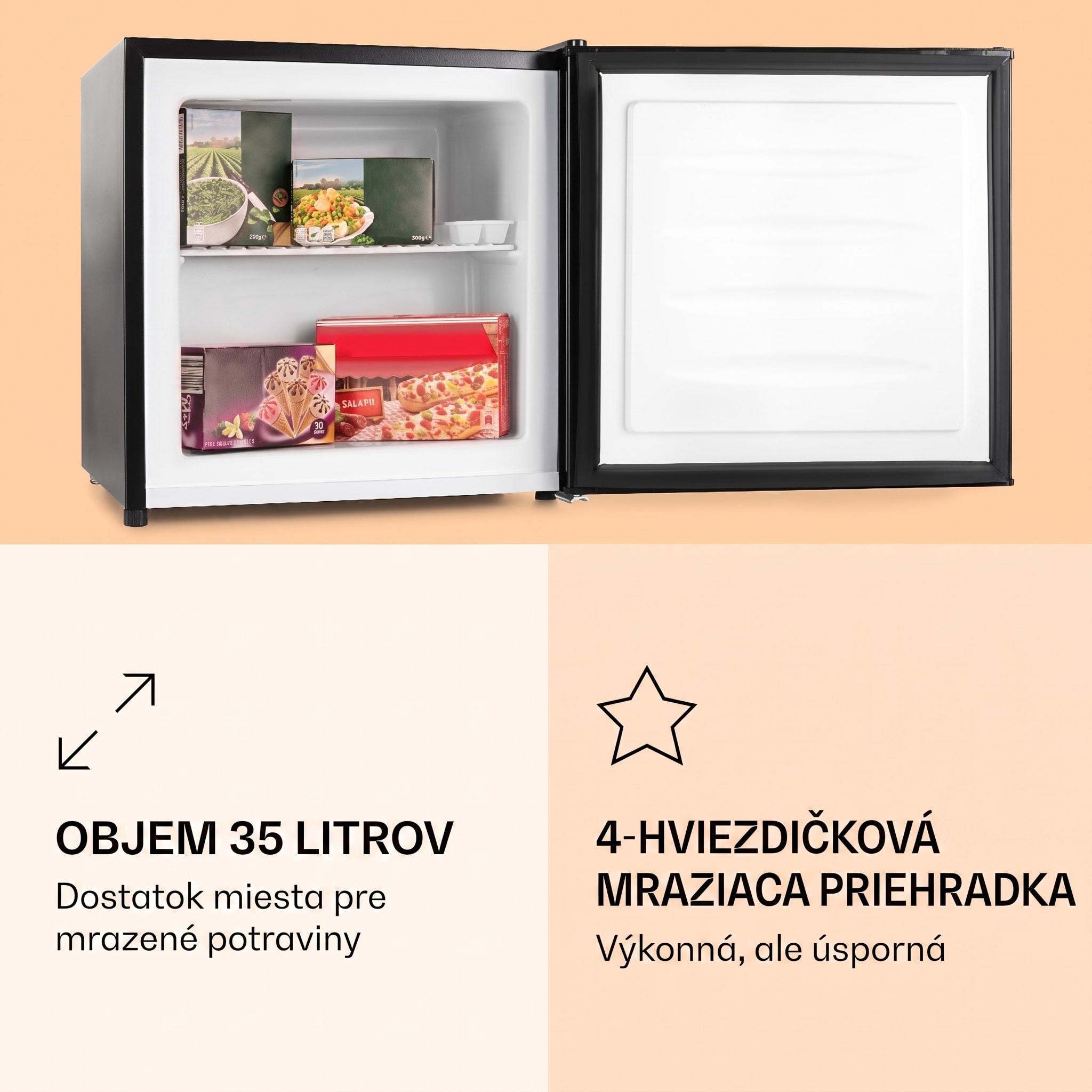 Klarstein Garfield, mraznička, mraziaci box, 35 l, 65 W, 4-hviezdičková, 2 úrovne – Obrázok 2