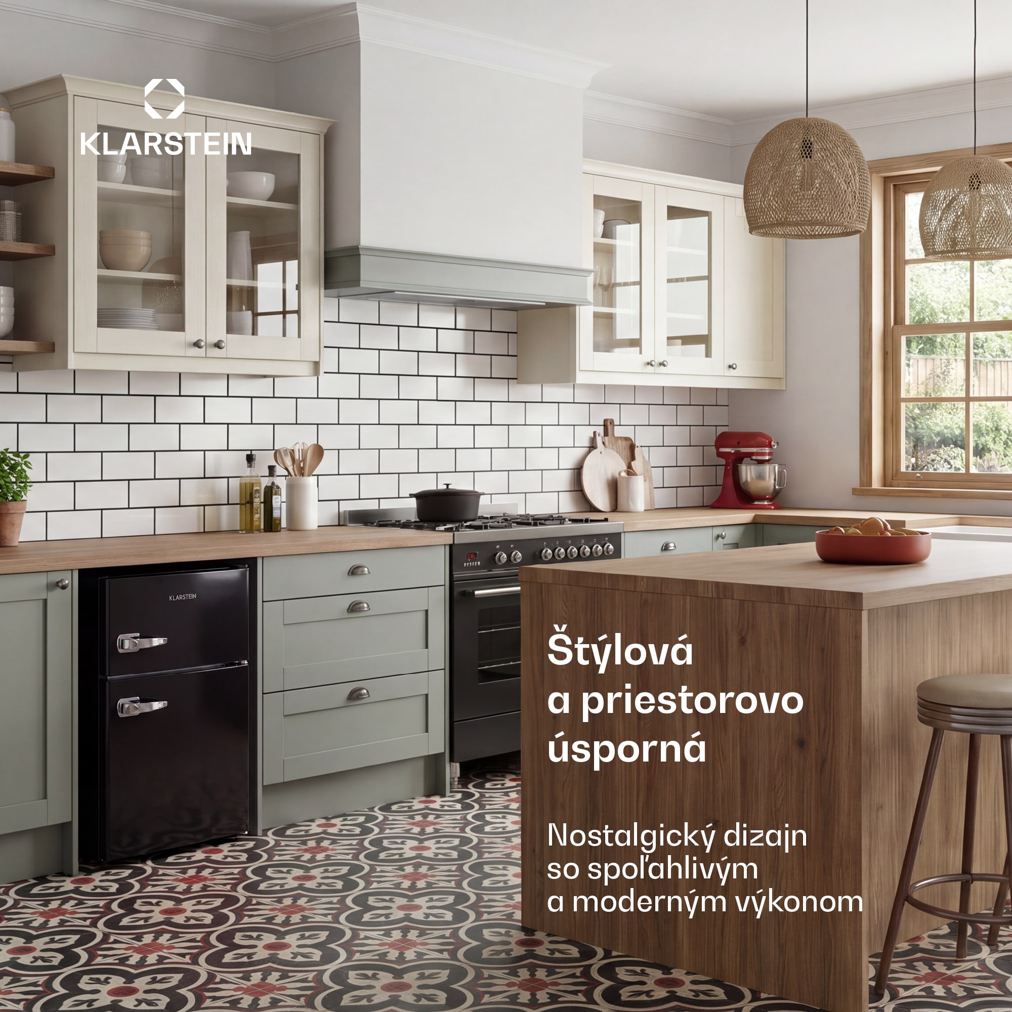 Klarstein Irene, kombinovaná chladnička, 61 l chladnička, 25 l mraznička, retro, červená – Obrázok 2