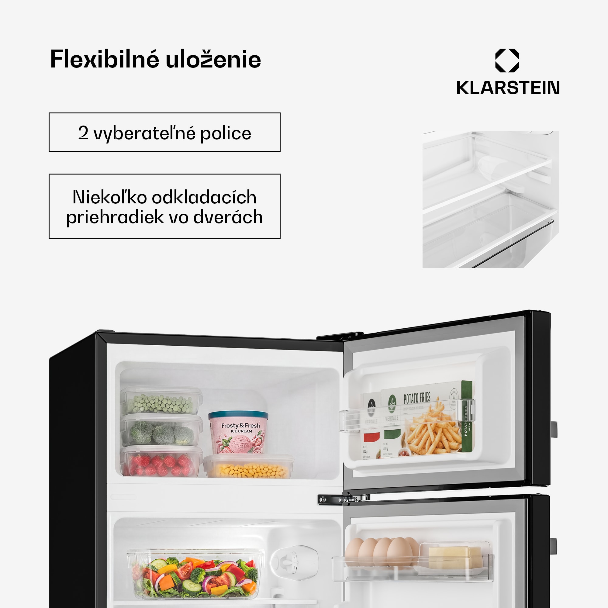 Klarstein Irene, kombinovaná chladnička, 61 l chladnička, 25 l mraznička, retro, červená – Obrázok 4