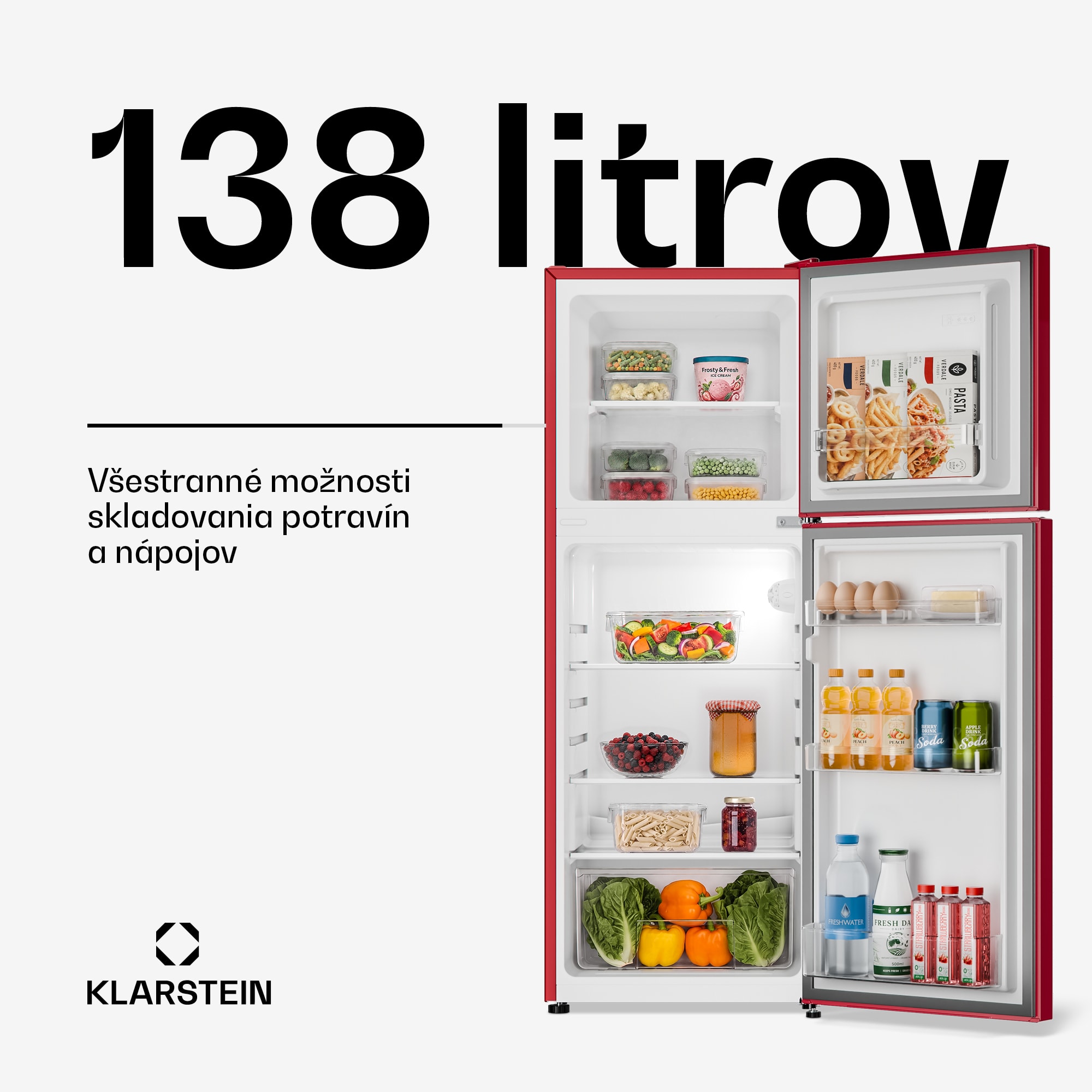 Klarstein Audrey, kombinovaná chladnička s mrazničkou, 98l/40l, Retro-Look, 2 úrovne