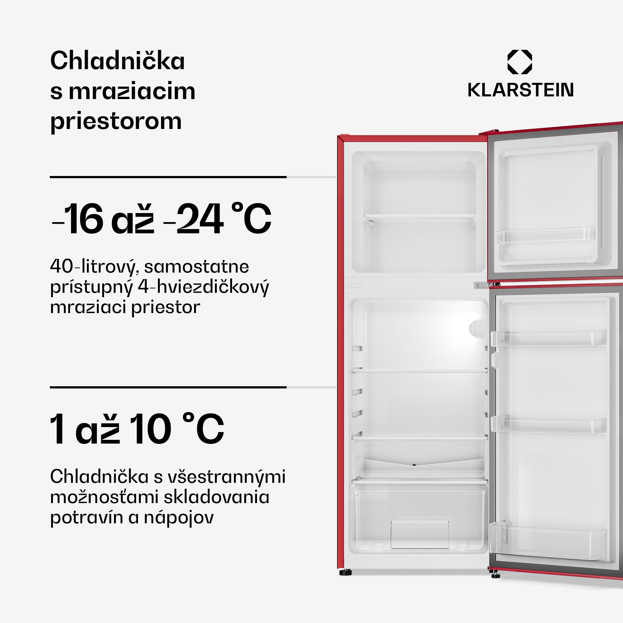 Klarstein Audrey, kombinovaná chladnička s mrazničkou, 98l/40l, Retro-Look, 2 úrovne – Obrázok 3