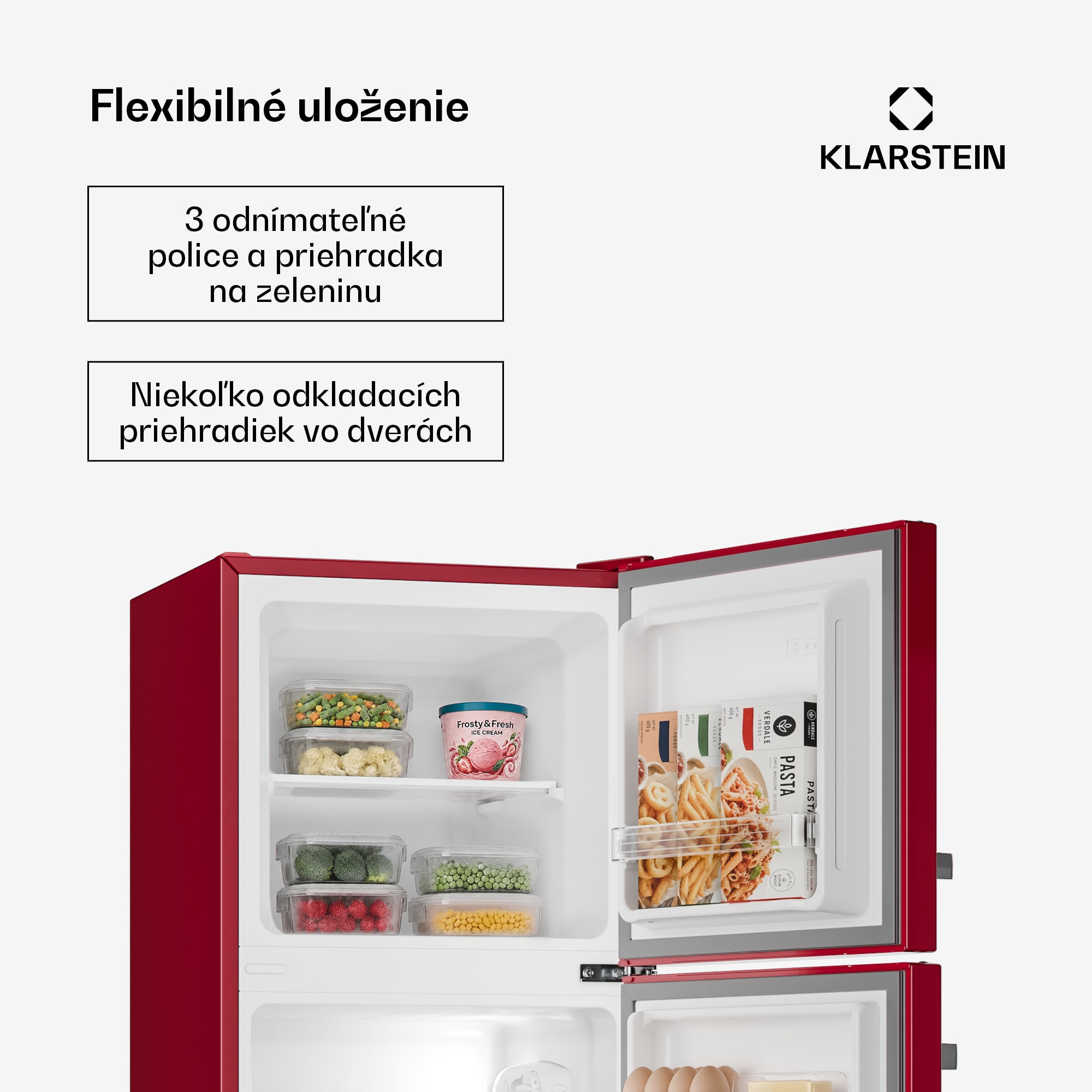 Klarstein Audrey, kombinovaná chladnička s mrazničkou, 98l/40l, Retro-Look, 2 úrovne – Obrázok 4