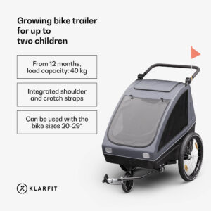 KLARFIT GoKiddo, príves na bicykel, príves/kočík, skladací, integrované brzdy, rastúci, pre 2 deti
