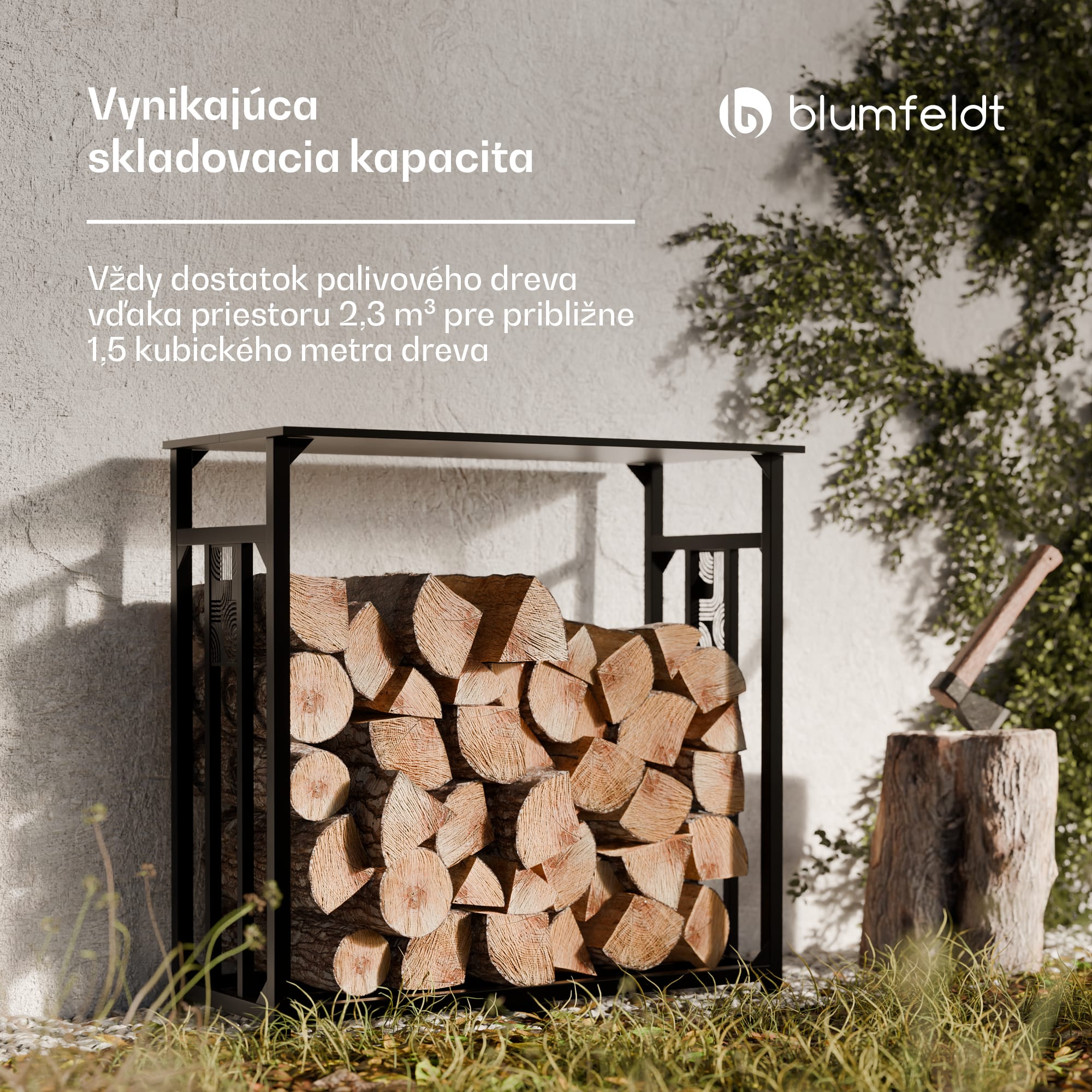 Blumfeldt Valdivian sklad dreva, 1,5 ložného metra, stabilný, oceľ, kryt proti dažďu, taška na prenášanie – Obrázok 3