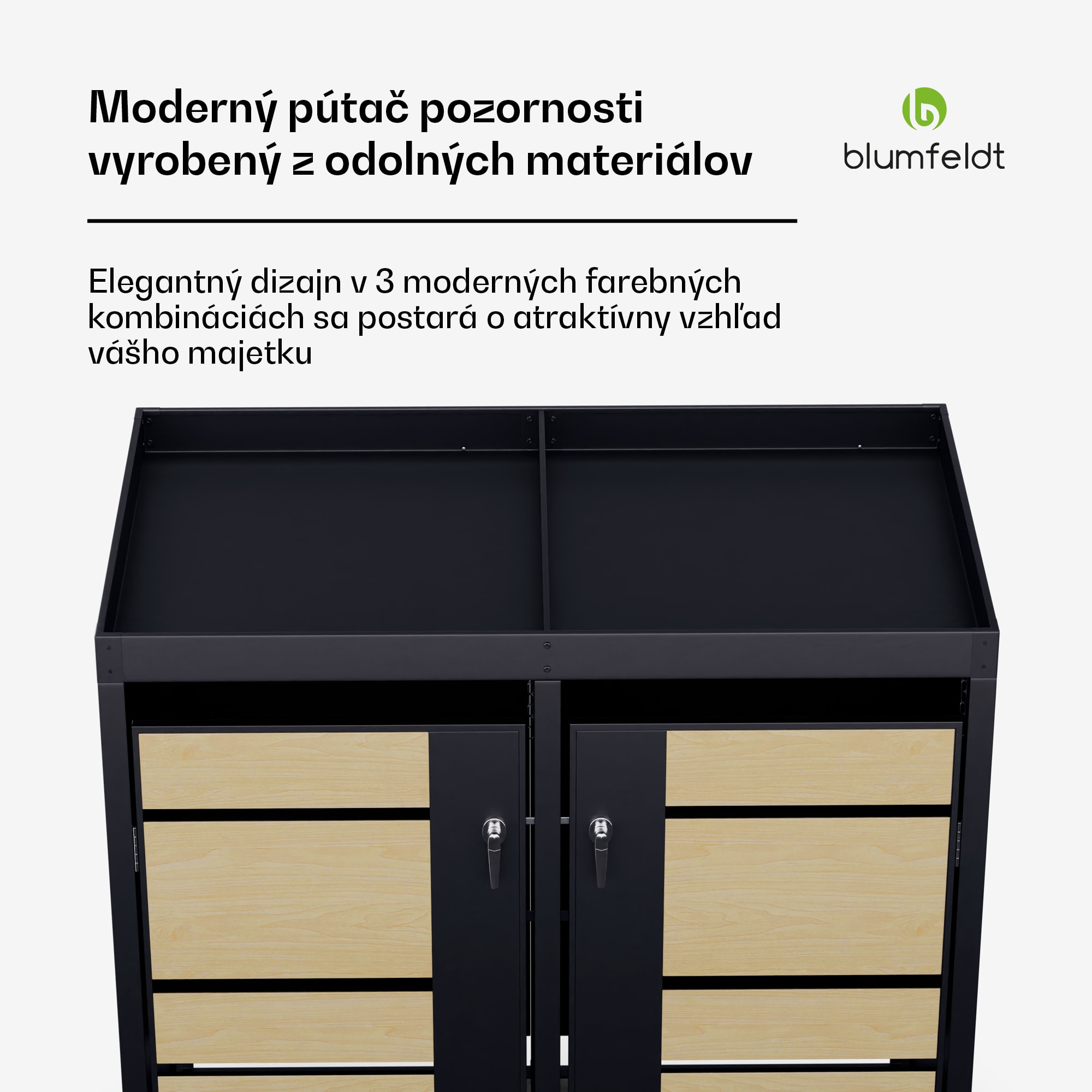 Blumfeldt BinSafe, box na odpadky, 2 odpadkové koše, 240 l, uzamykateľný, pozinkovaná oceľ odolná voči poveternostným vplyvom, výsadbová strecha – Obrázok 4