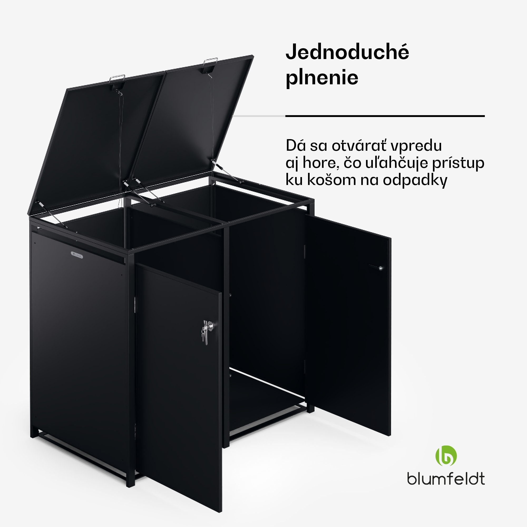 Blumfeldt BinSafe, box na odpadky, 2 odpadkové koše, 240 l, uzamykateľný, pozinkovaná oceľ odolná voči poveternostným vplyvom – Obrázok 4