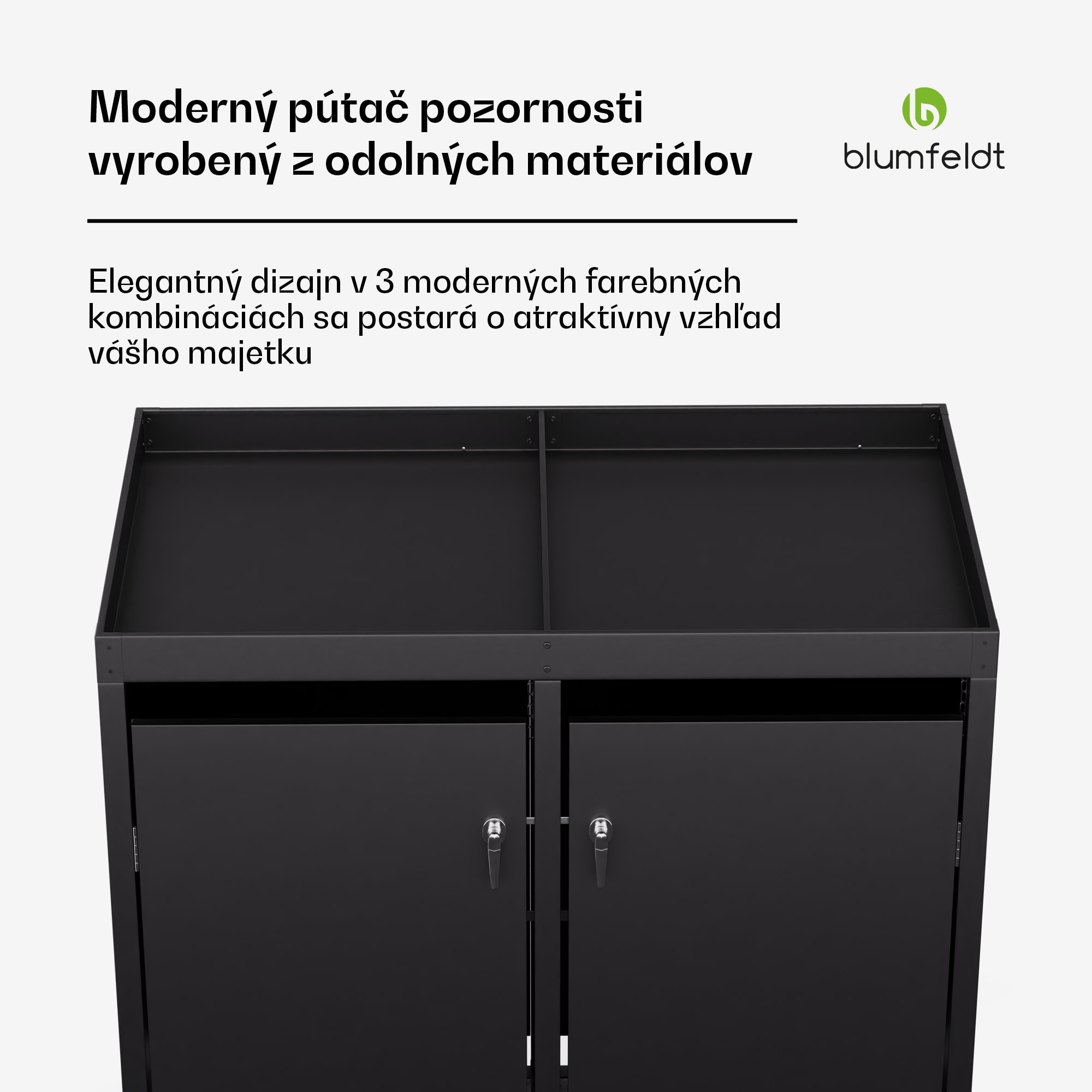 Blumfeldt BinSafe, box na odpadky, 2 odpadkové koše, 240 l, uzamykateľný, pozinkovaná oceľ odolná voči poveternostným vplyvom, výsadbová strecha – Obrázok 4